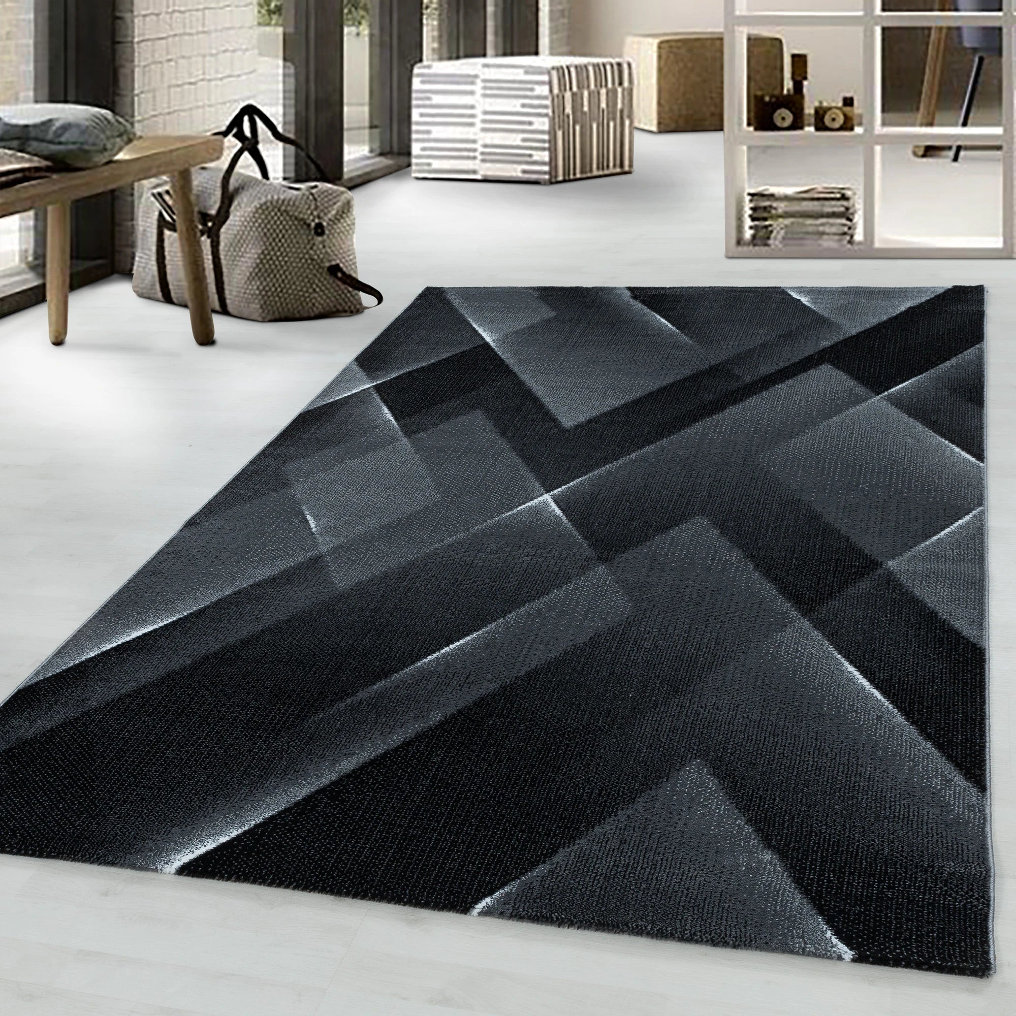 Geometric Prism Facets Area Rug | Black
