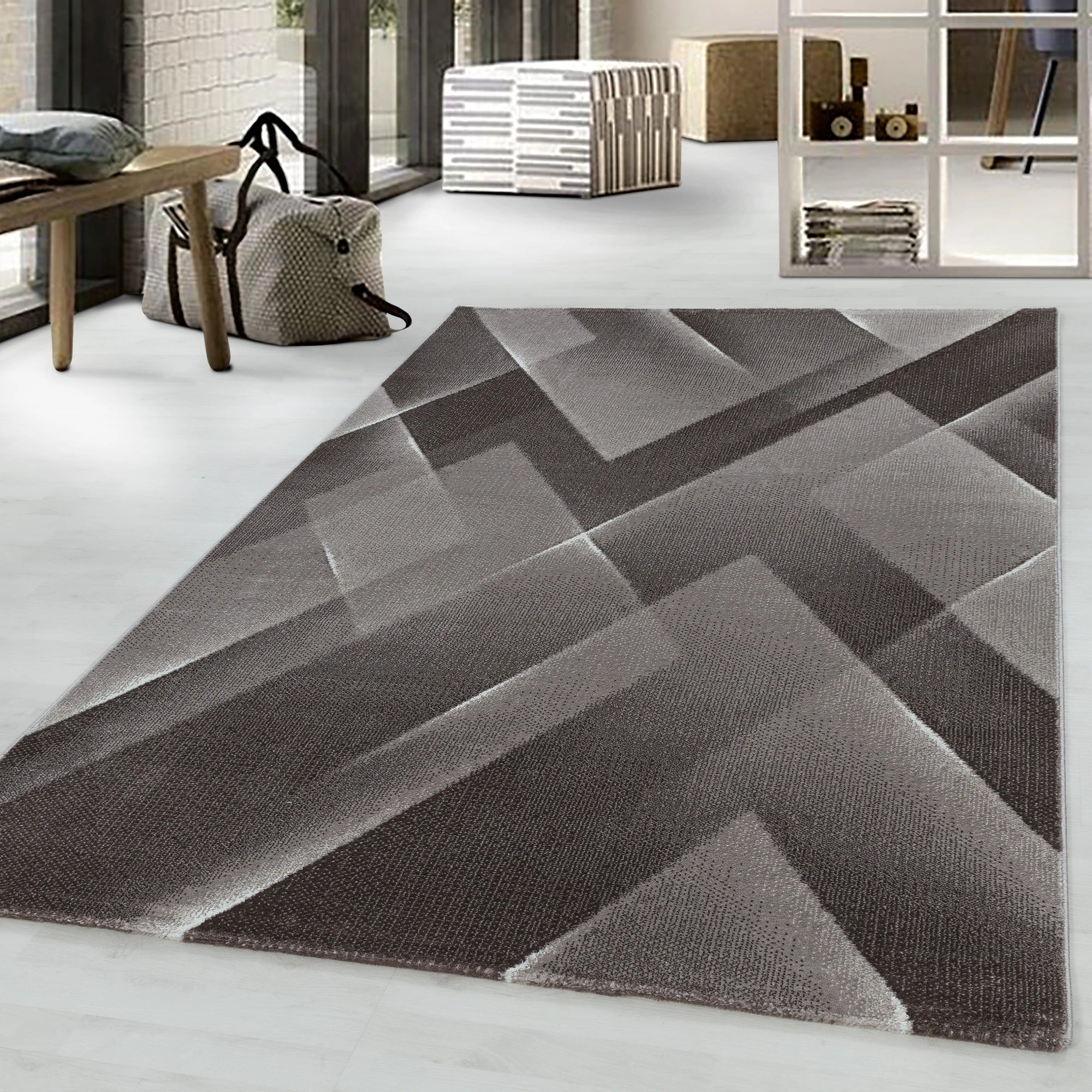 Geometric Prism Facets Area Rug | Brown