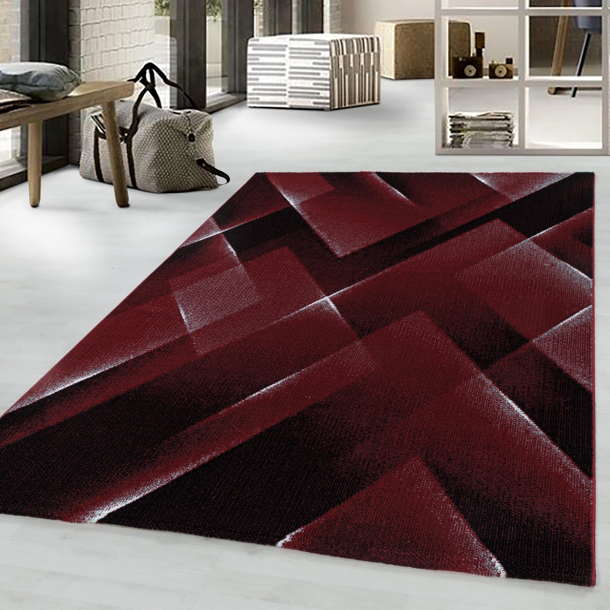 Geometric Prism Facets Area Rug | Red