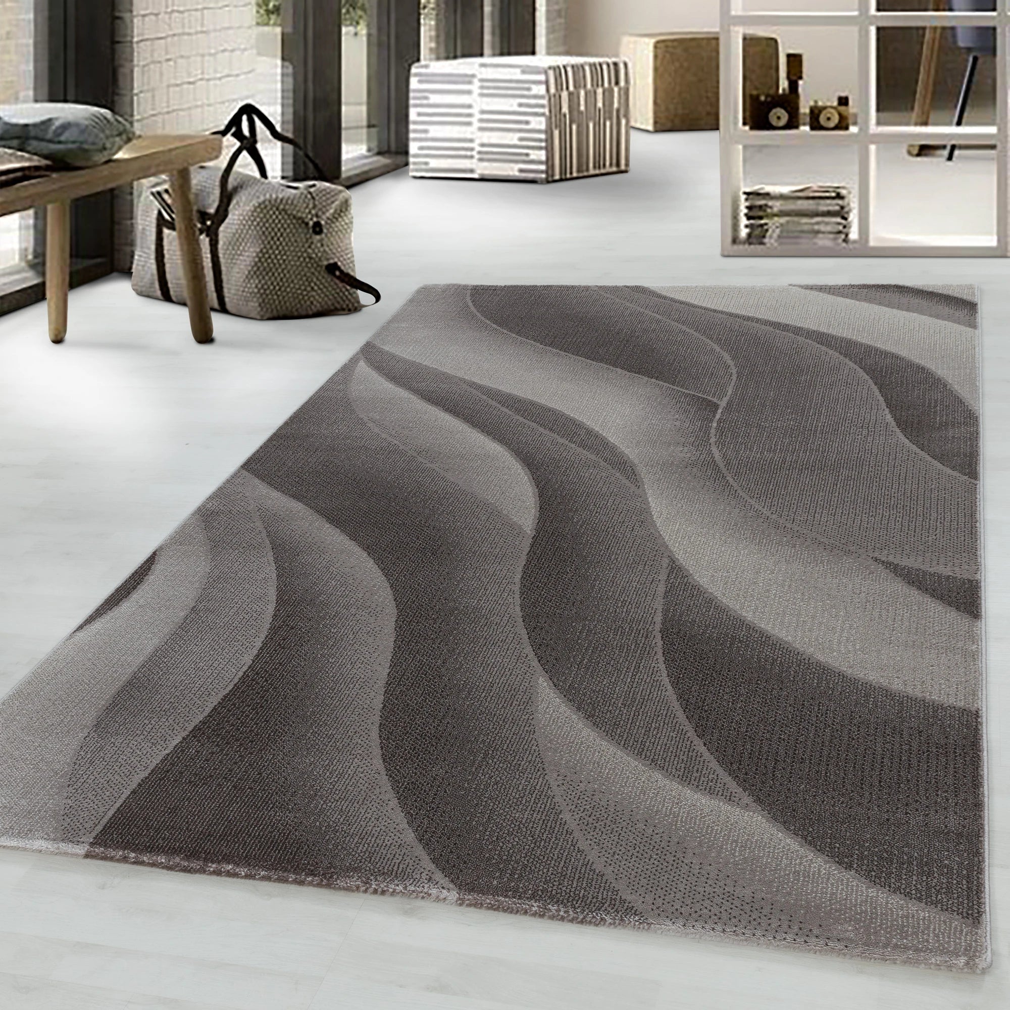 Abstract Contour Wave Line Area Rug | Brown