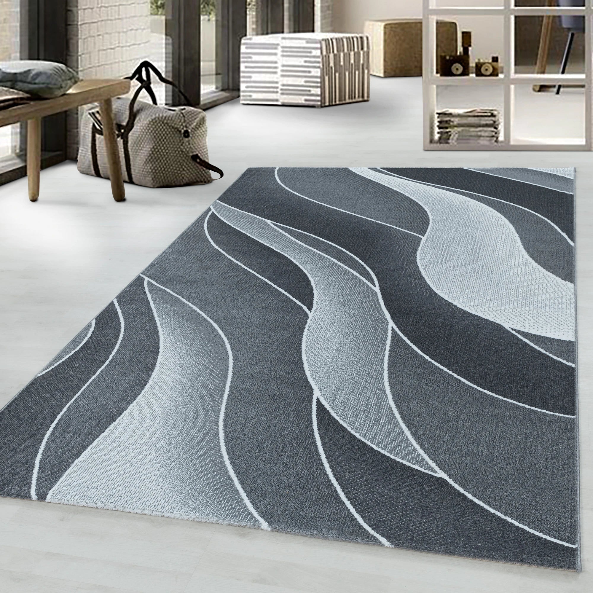Abstract Contour Wave Line Area Rug | Gray
