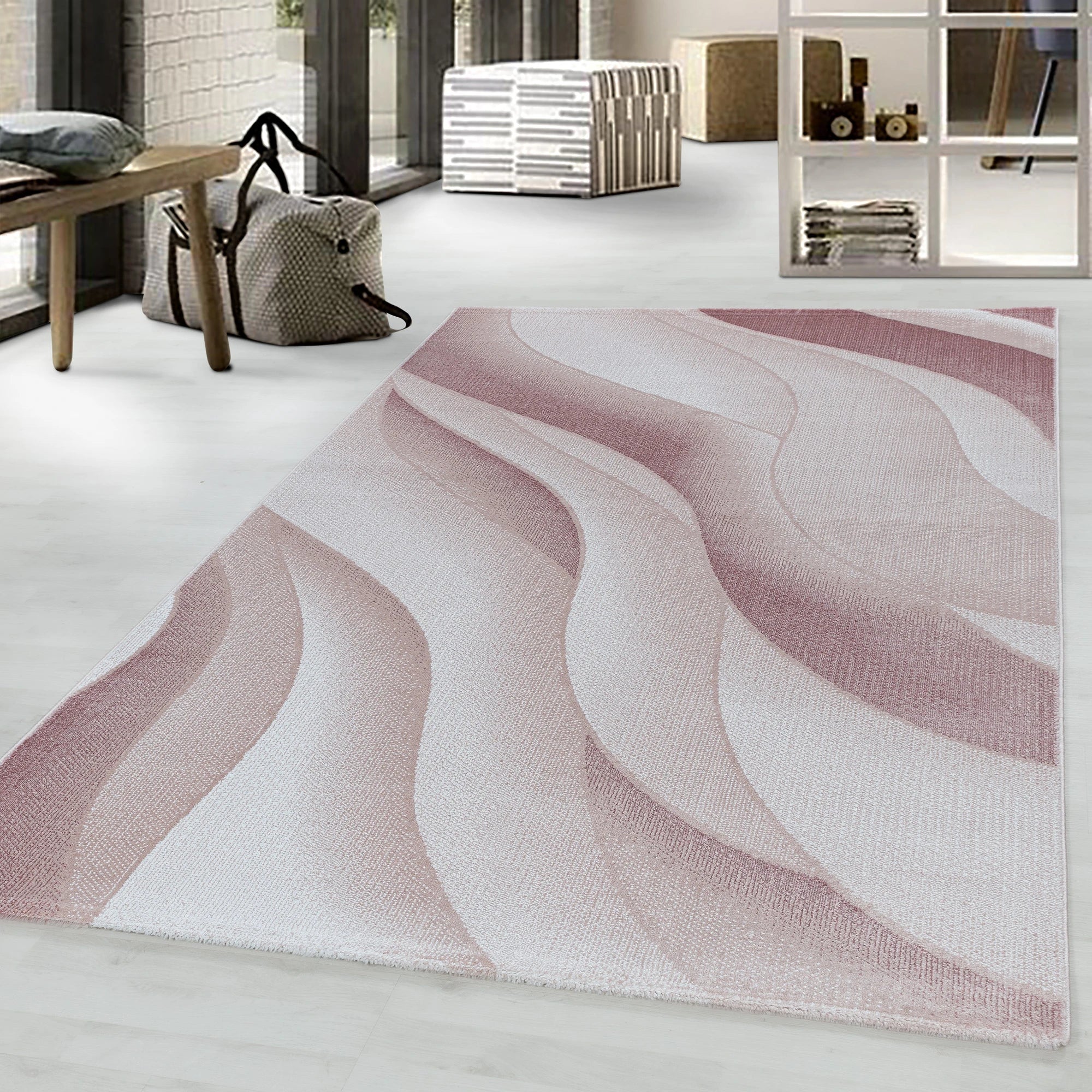 Abstract Contour Wave Line Area Rug | Pink