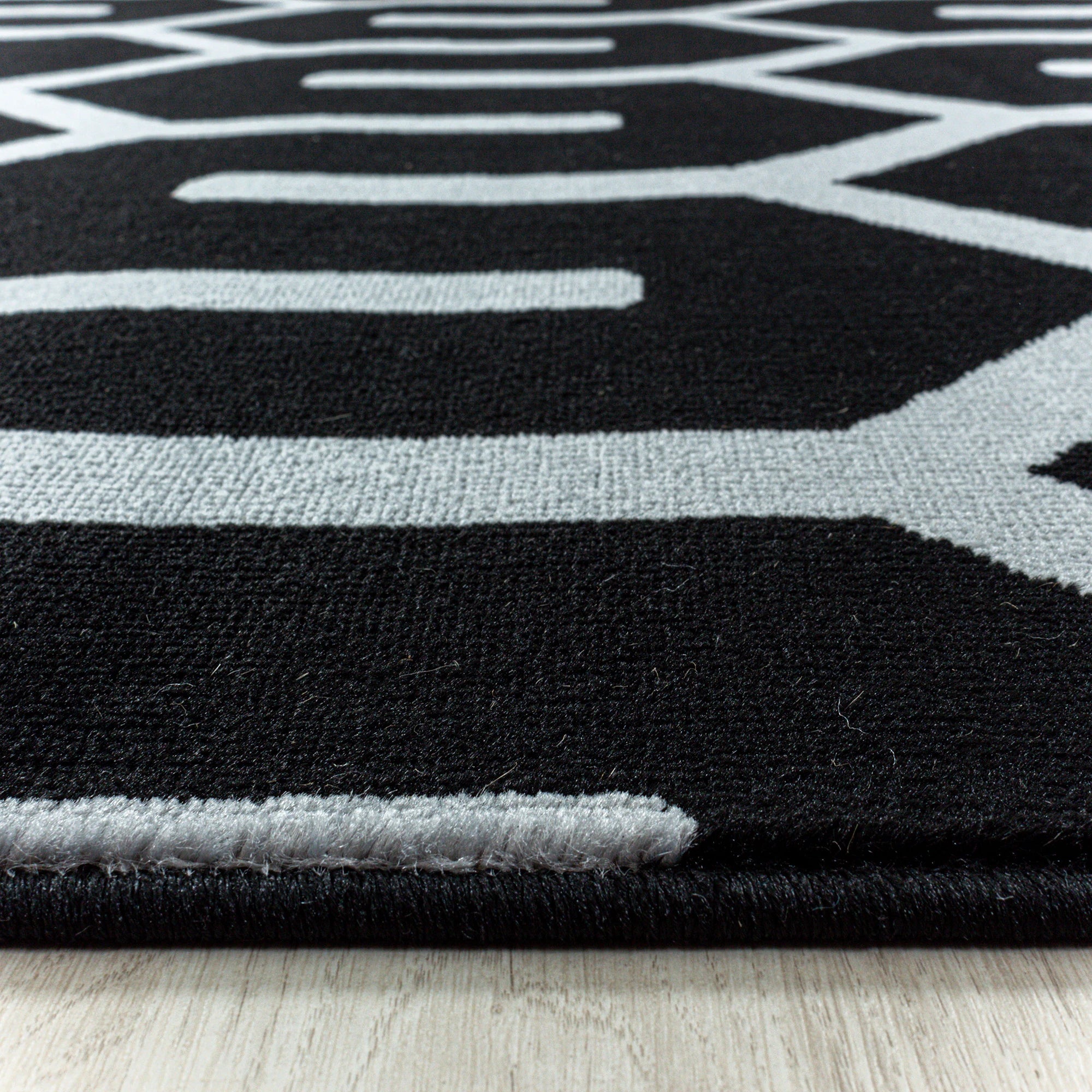 Modern Tessellated Maze Area Rug | Black