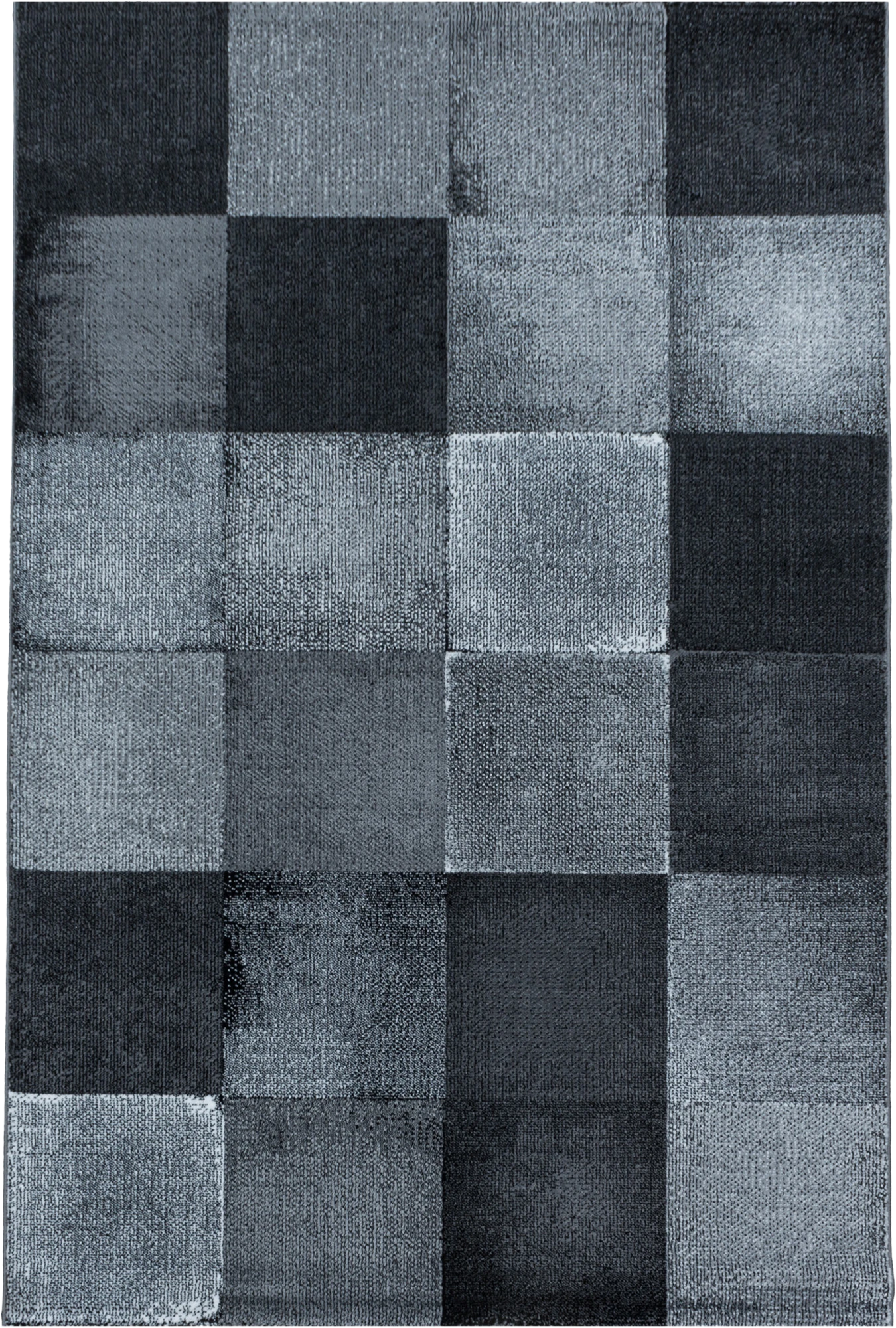 Contemporary Distressed Grid Pattern Rug | BlacK