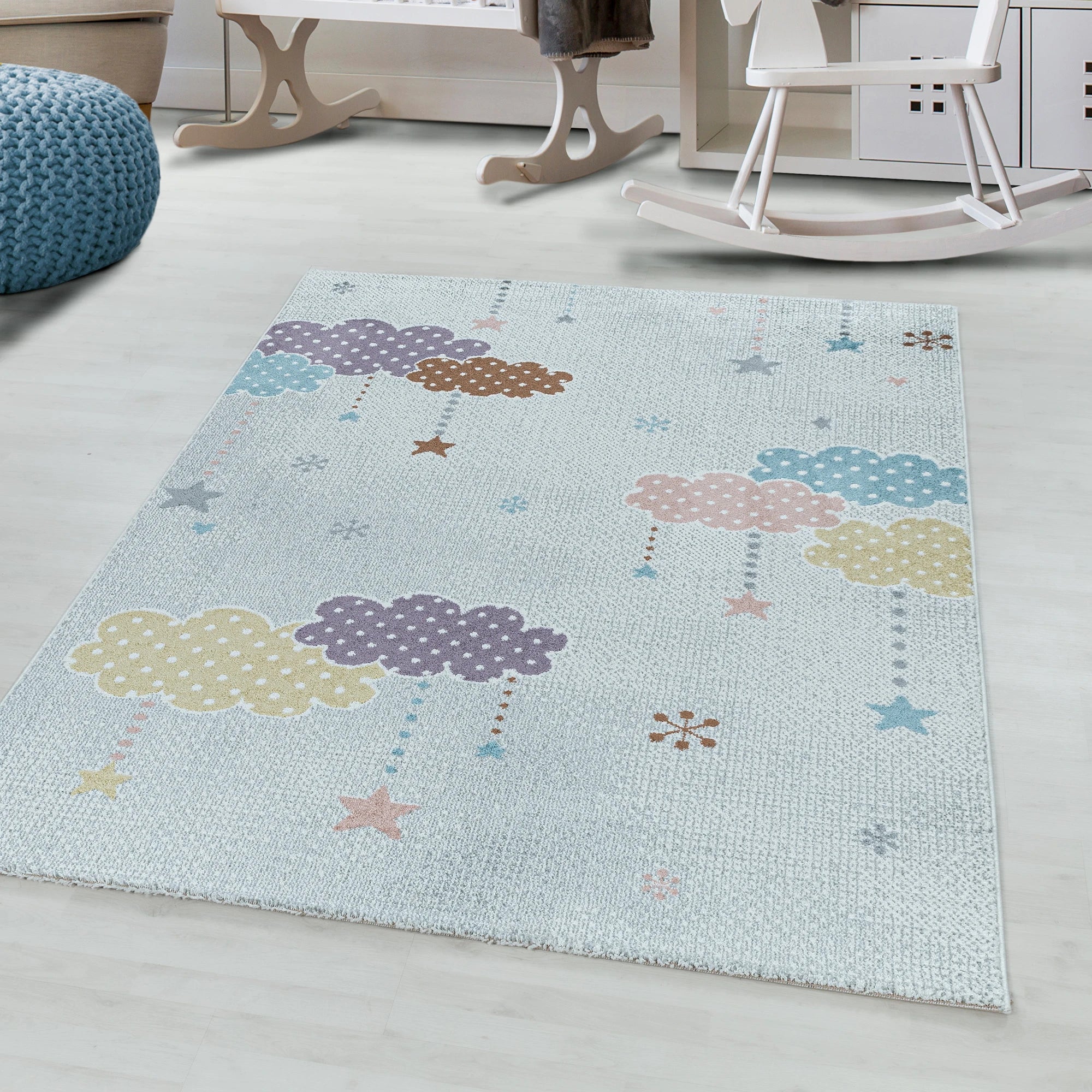 Moon And Stars Chic Kids Rug | White