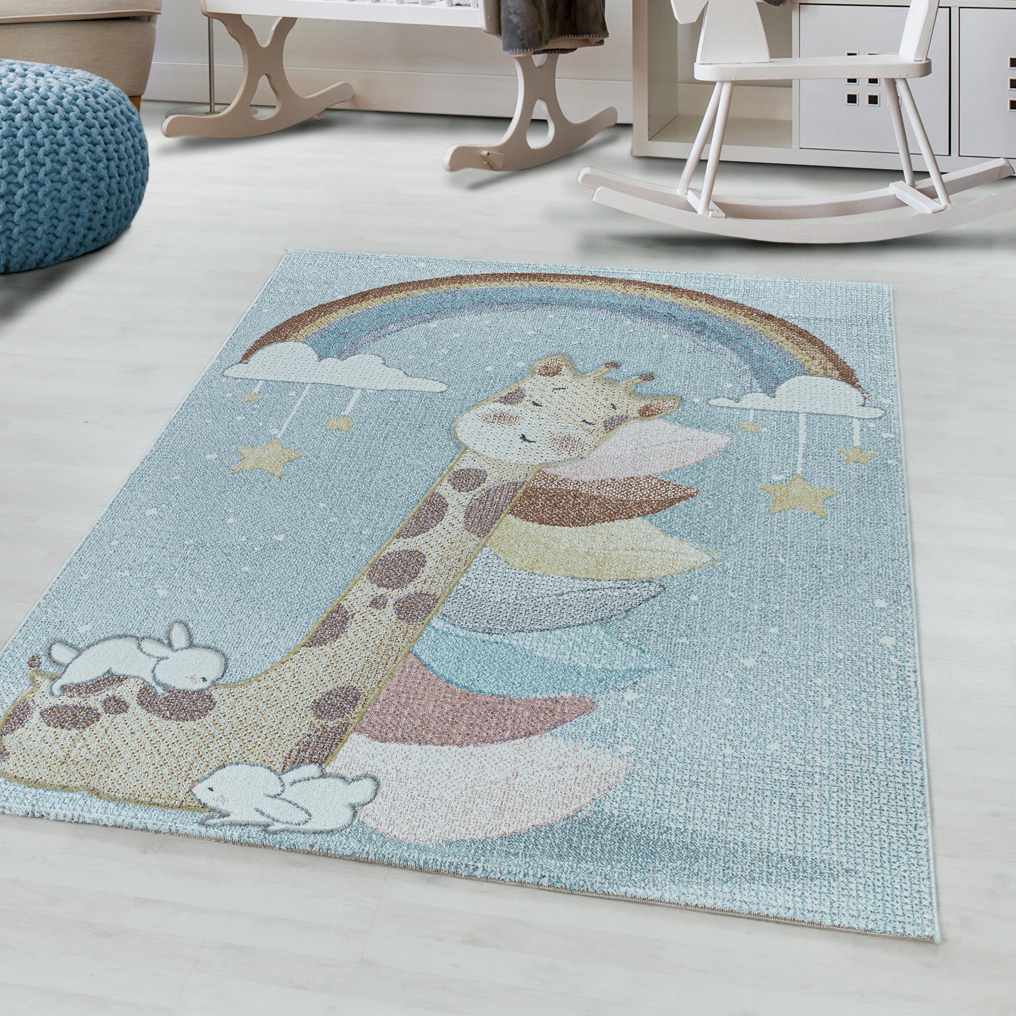Giraffe Kids Rug Blue