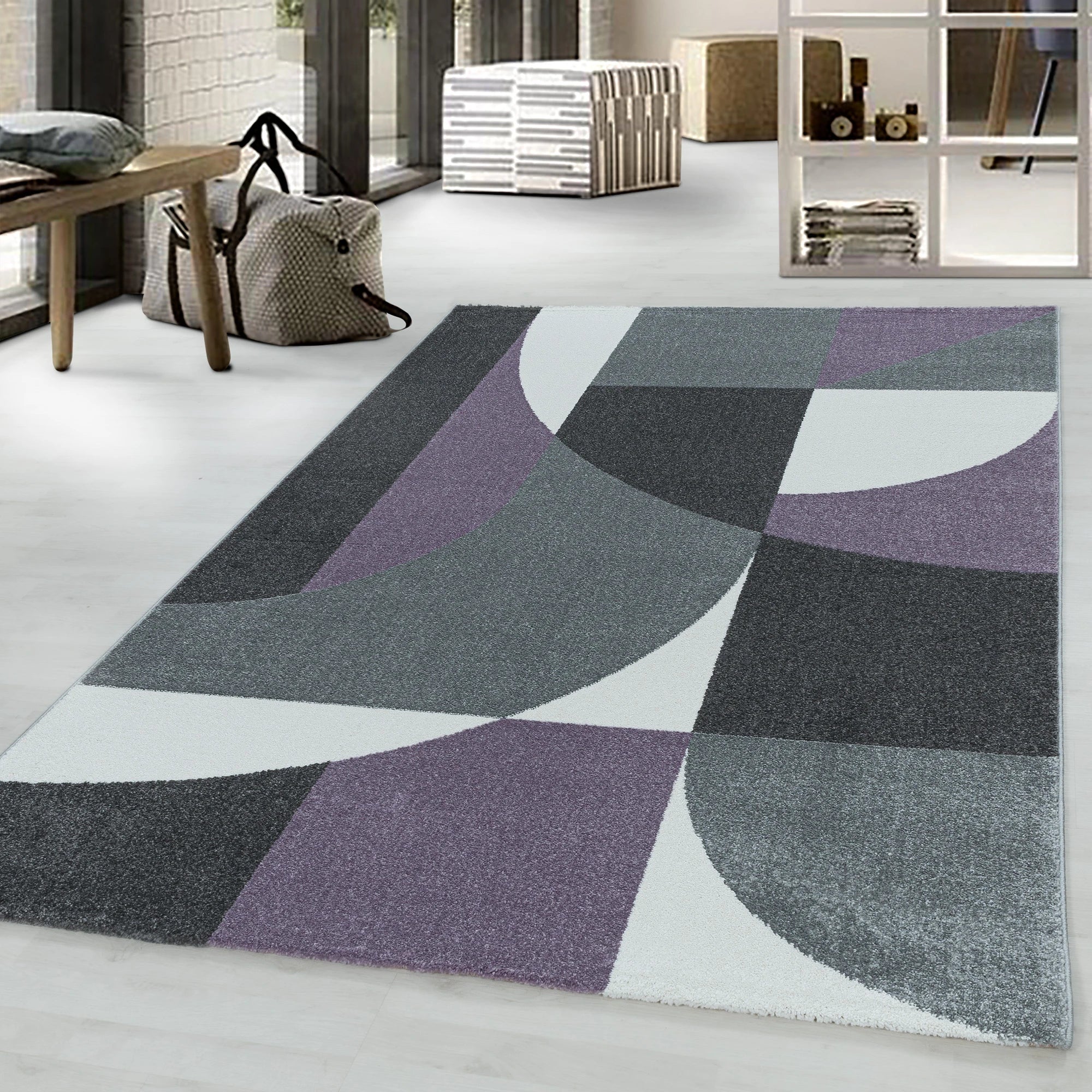 Abstract Mid-Century Curve Rug - Violet