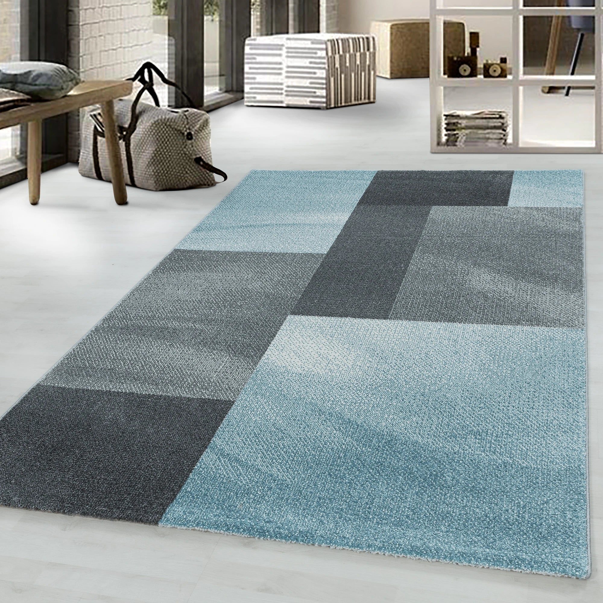 Modern Abstract Color Block Area Rug - Blue
