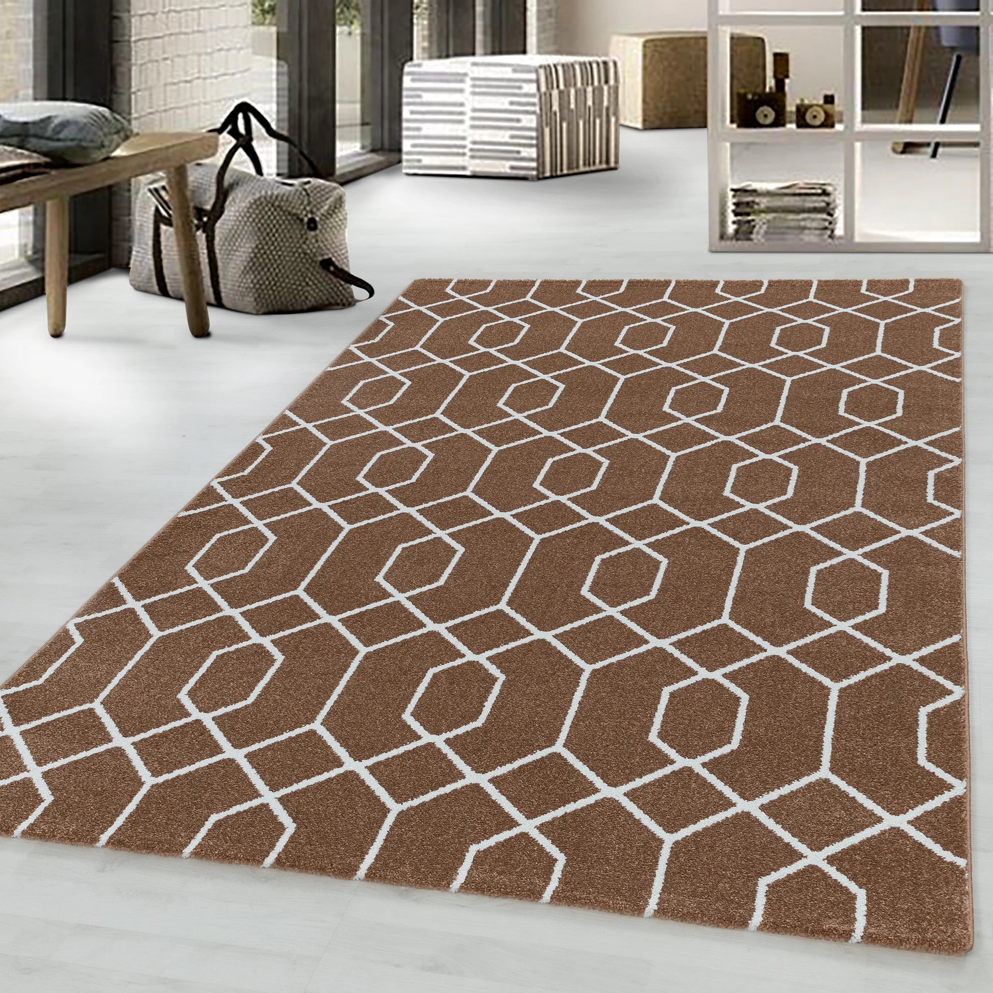Geometric Hexagon Trellis Area Rug - Copper
