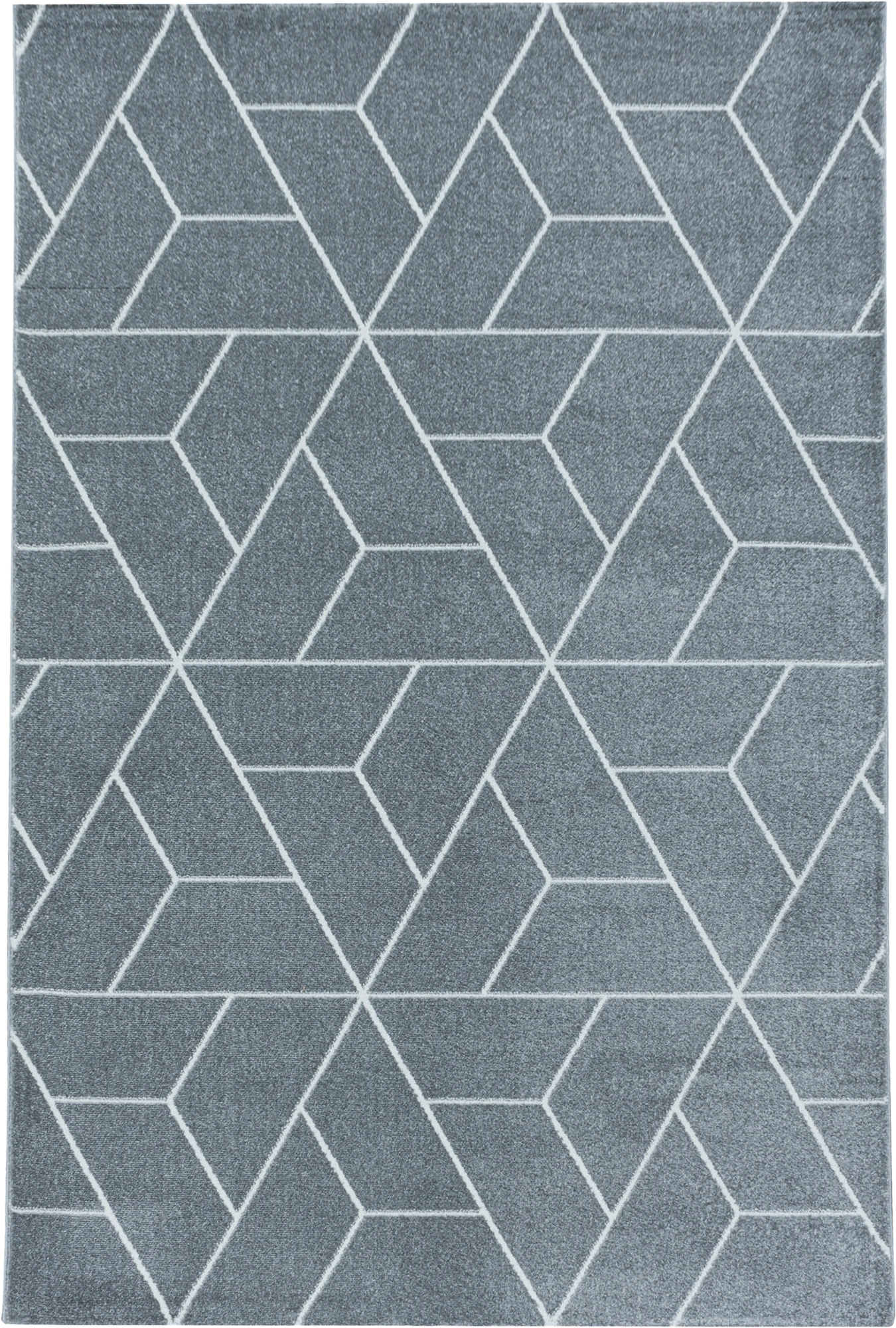 Geometric 3D Cube Line Pattern Area Rug | Gray