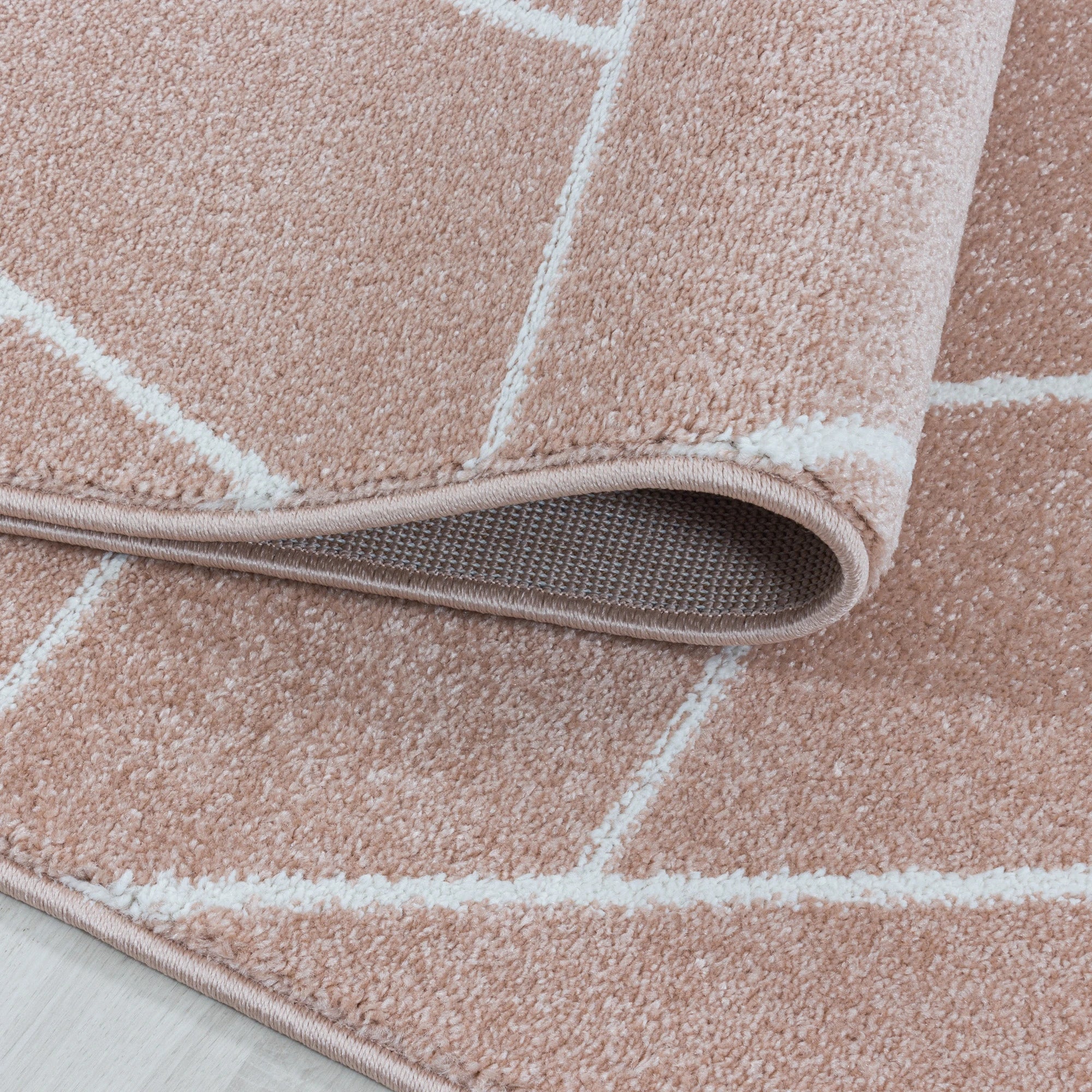 Geometric 3D Cube Line Pattern Area Rug | Rose