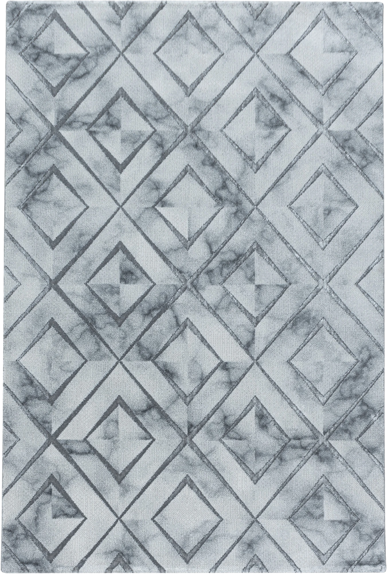 Modern Marble Effect Geometric Design Rug | Silver