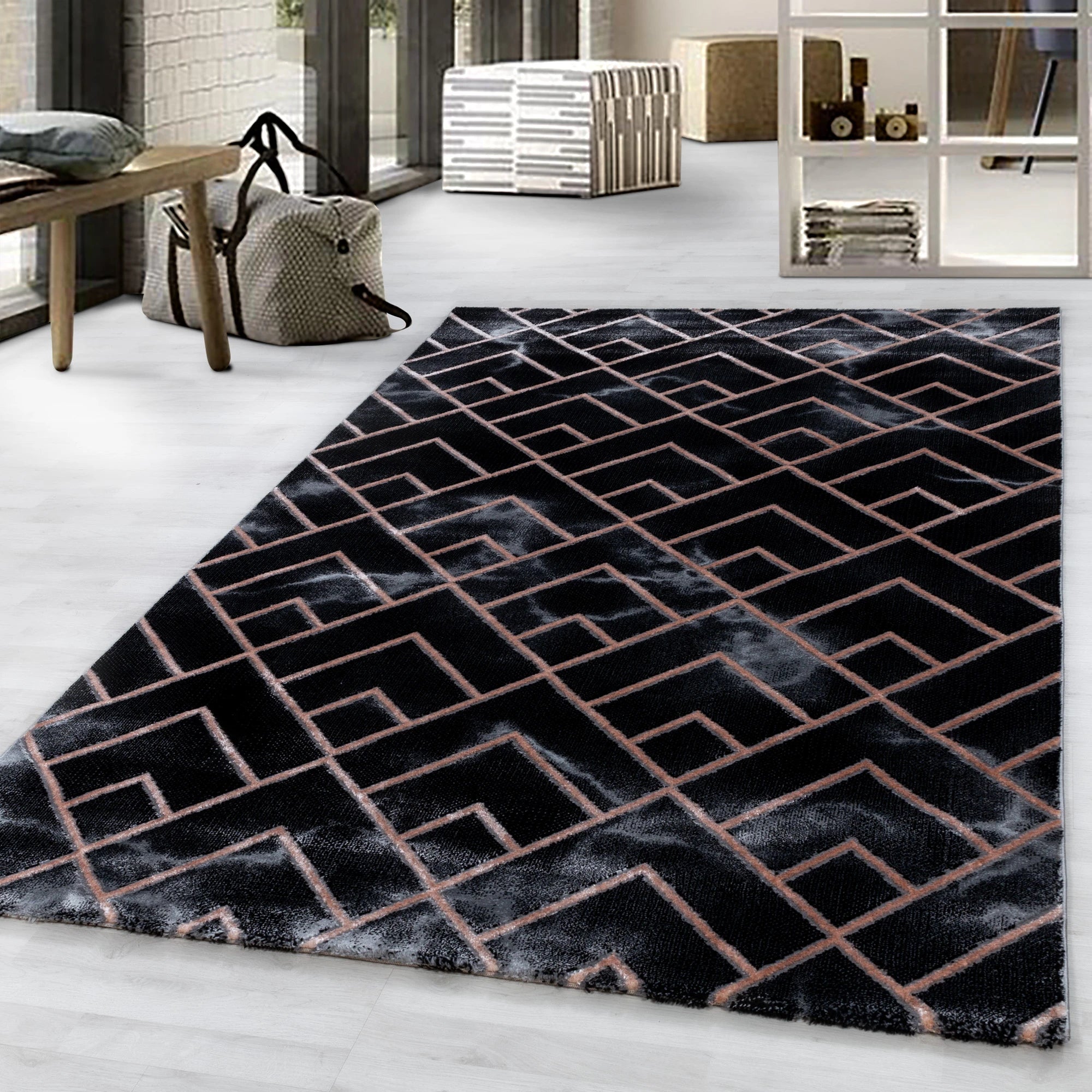 Luxury Art Deco Chevron Geometric Rug | Bronze