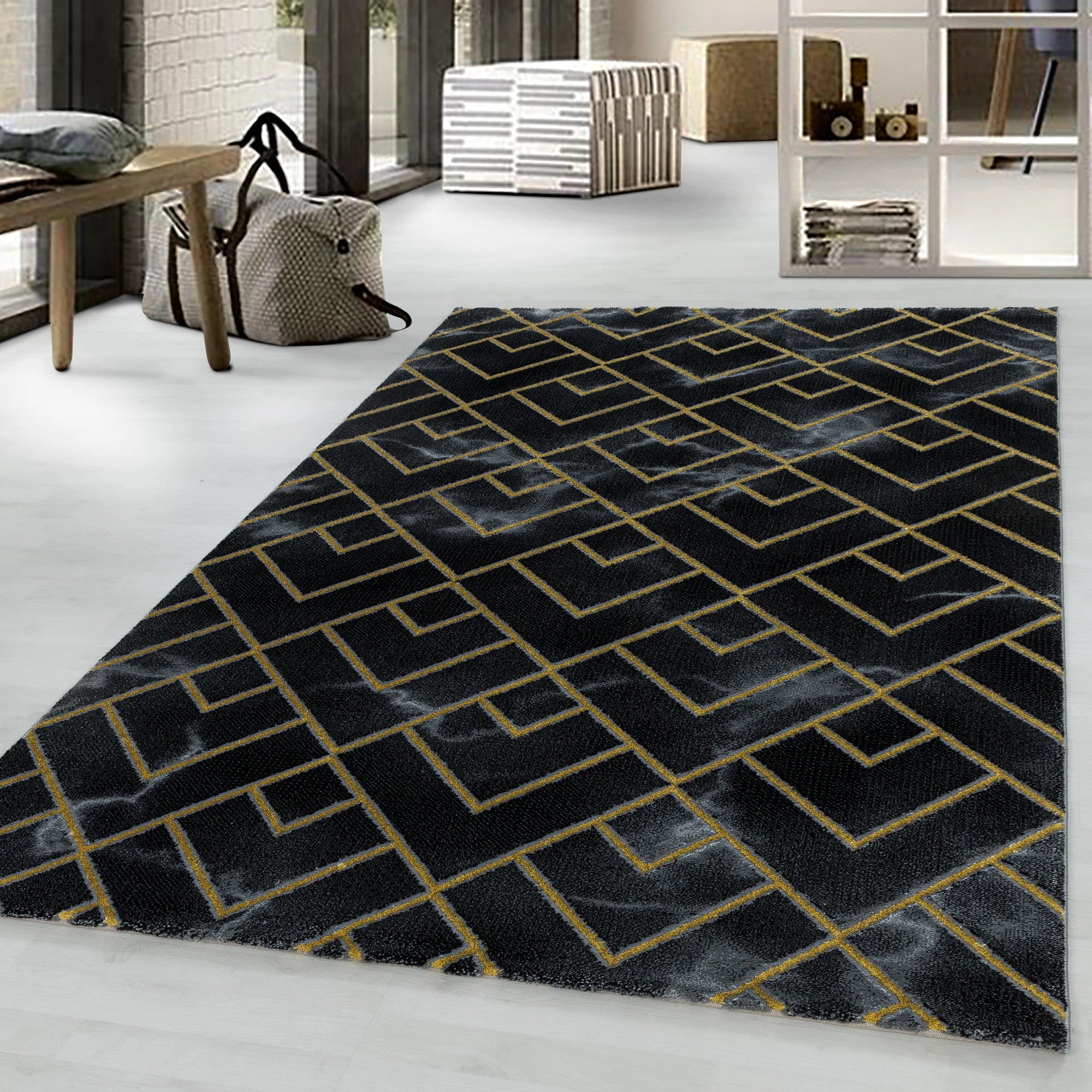 Luxury Art Deco Chevron Geometric Rug | Gold