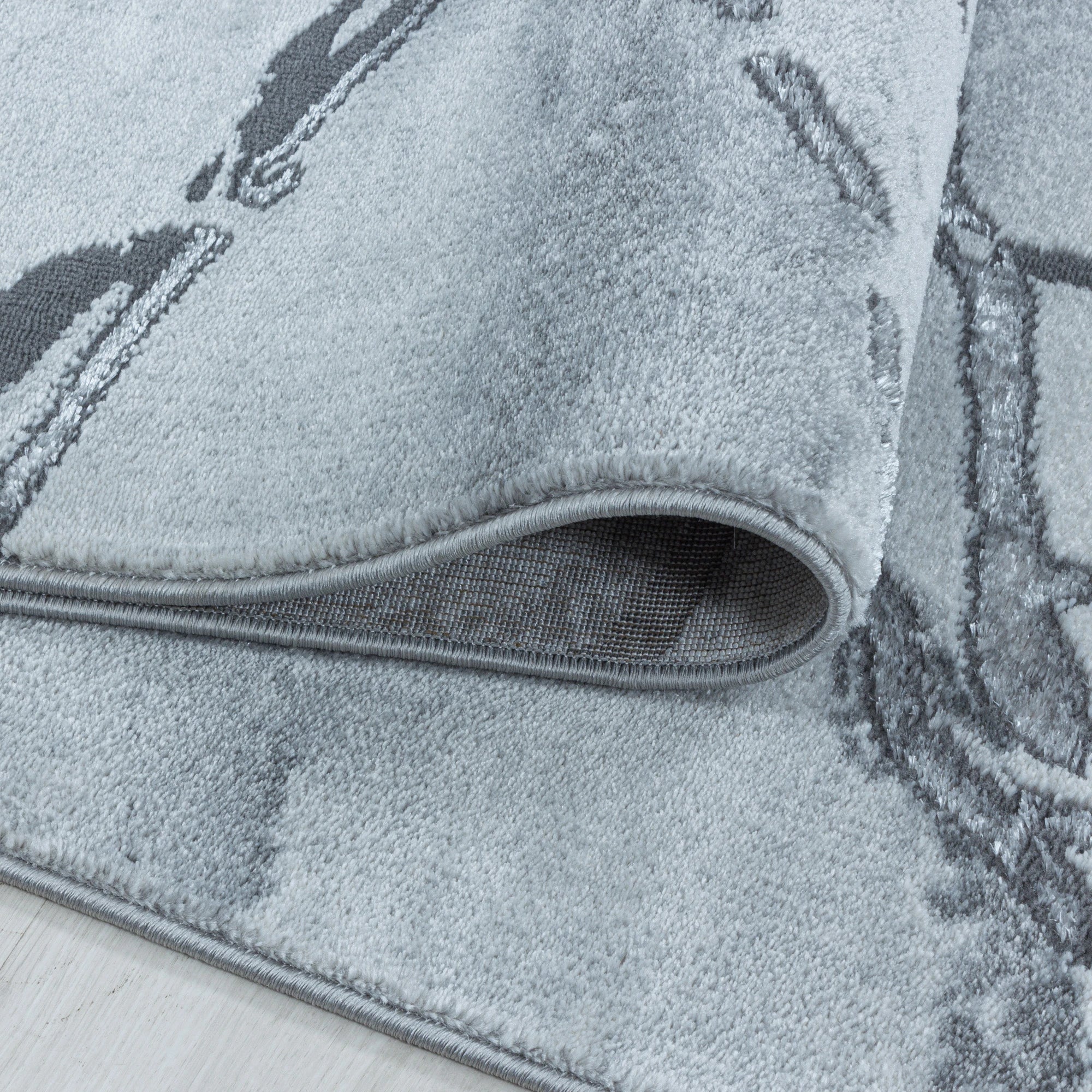 Luxury High-Gloss Marble Veins Area Rug | Silver