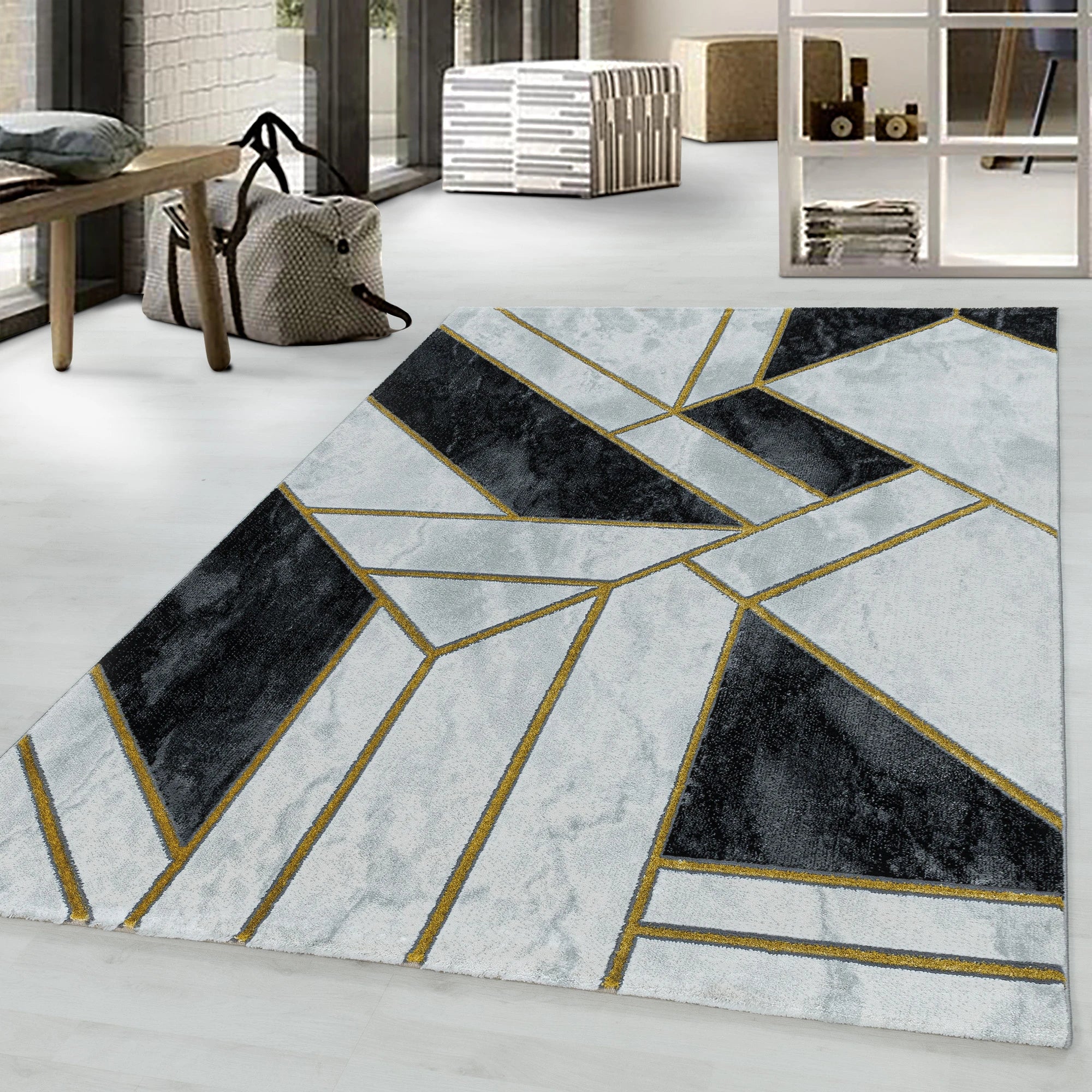Modern Abstract Surface Area Rug | Gold