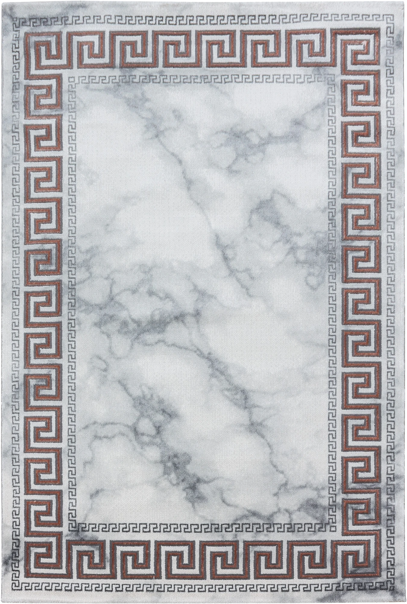 Modern Greek Key Marble Look Border Area Rug | Bronze