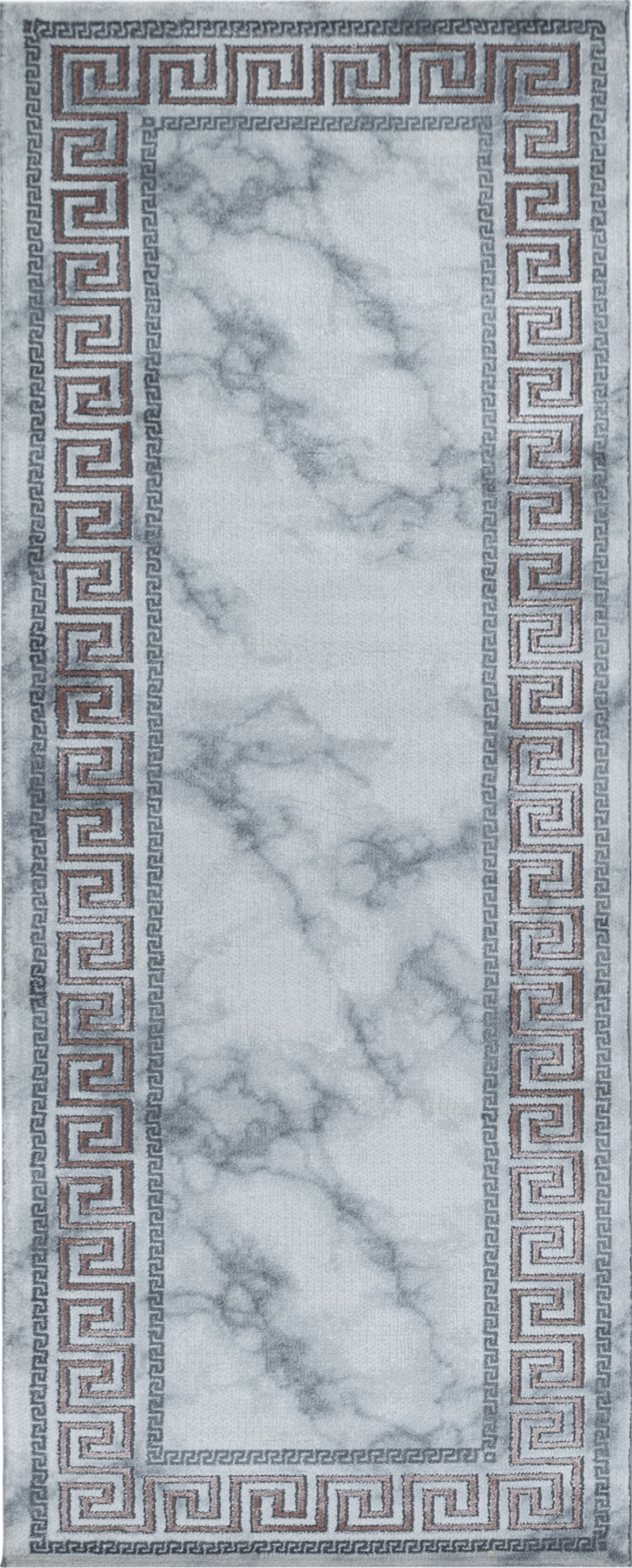 Modern Greek Key Marble Look Border Area Rug | Bronze