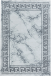 Modern Greek Key Marble Look Border Area Rug | Silver Silver