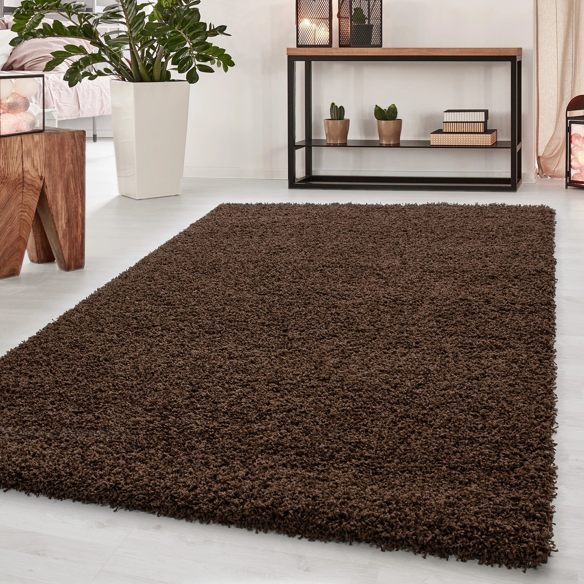 Minimalist Color Plain Cozy Shaggy | Brown