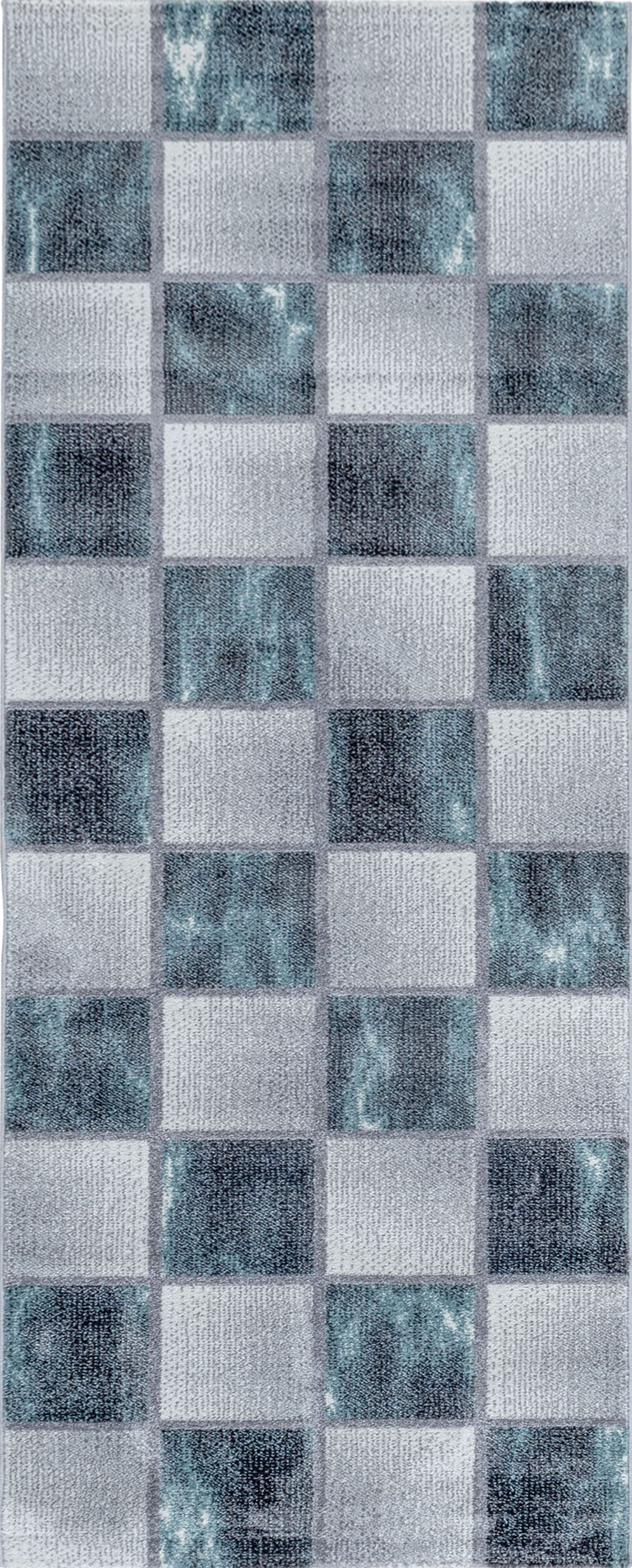 Abstract Marble Effect Checkerboard Area Rug | Blue