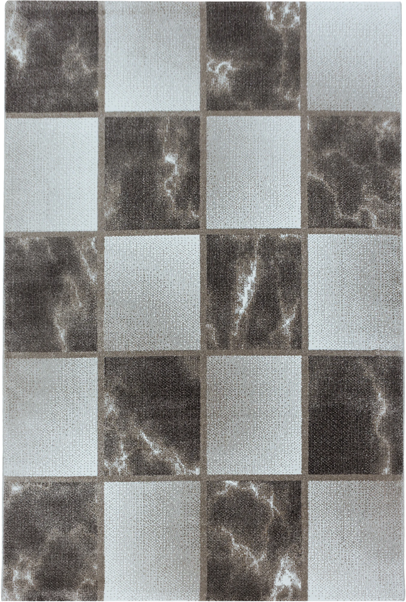 Abstract Marble Effect Checkerboard Area Rug | Brown