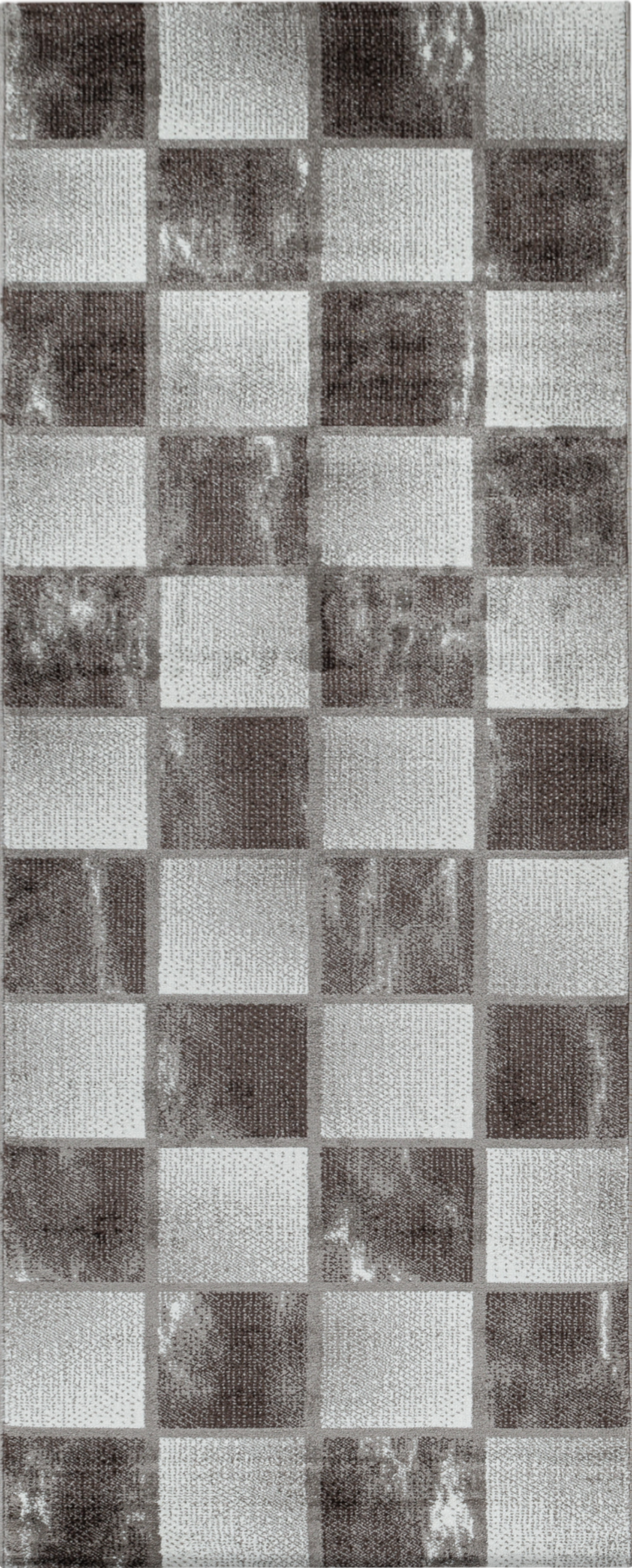 Abstract Marble Effect Checkerboard Area Rug | Brown