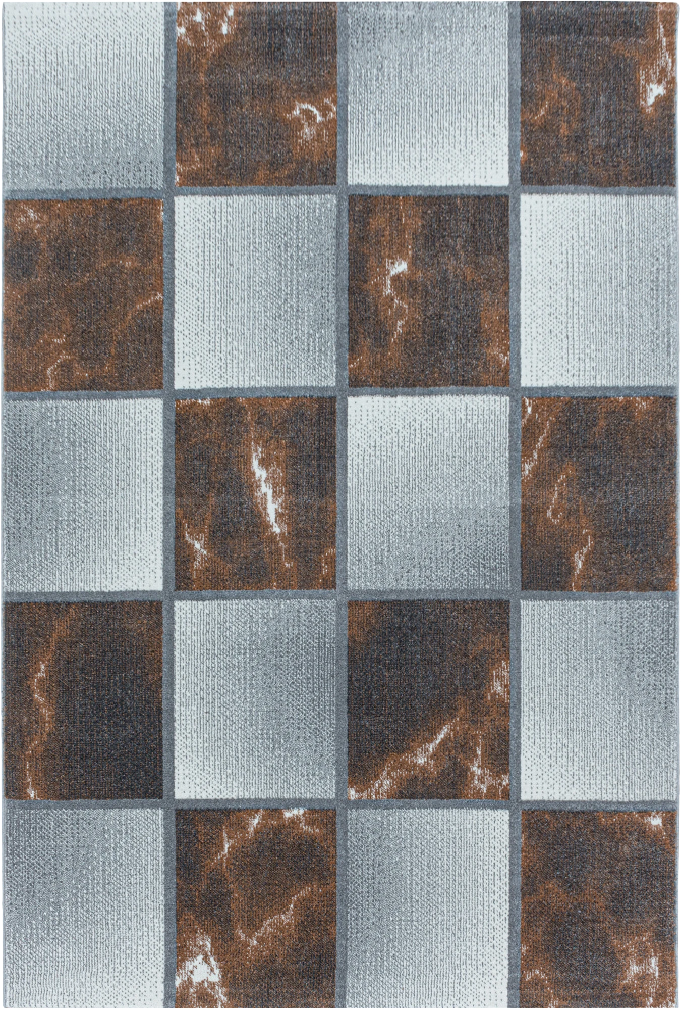 Abstract Marble Effect Checkerboard Area Rug | Copper
