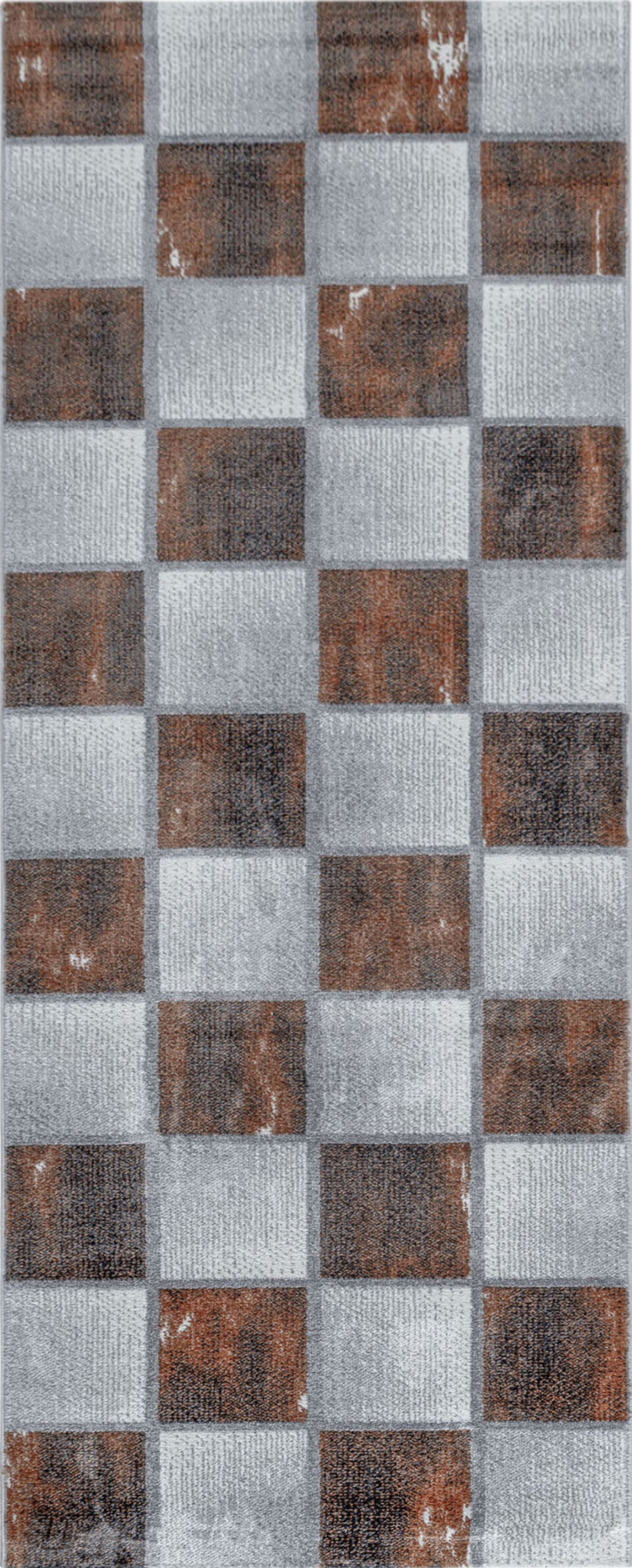 Abstract Marble Effect Checkerboard Area Rug | Copper