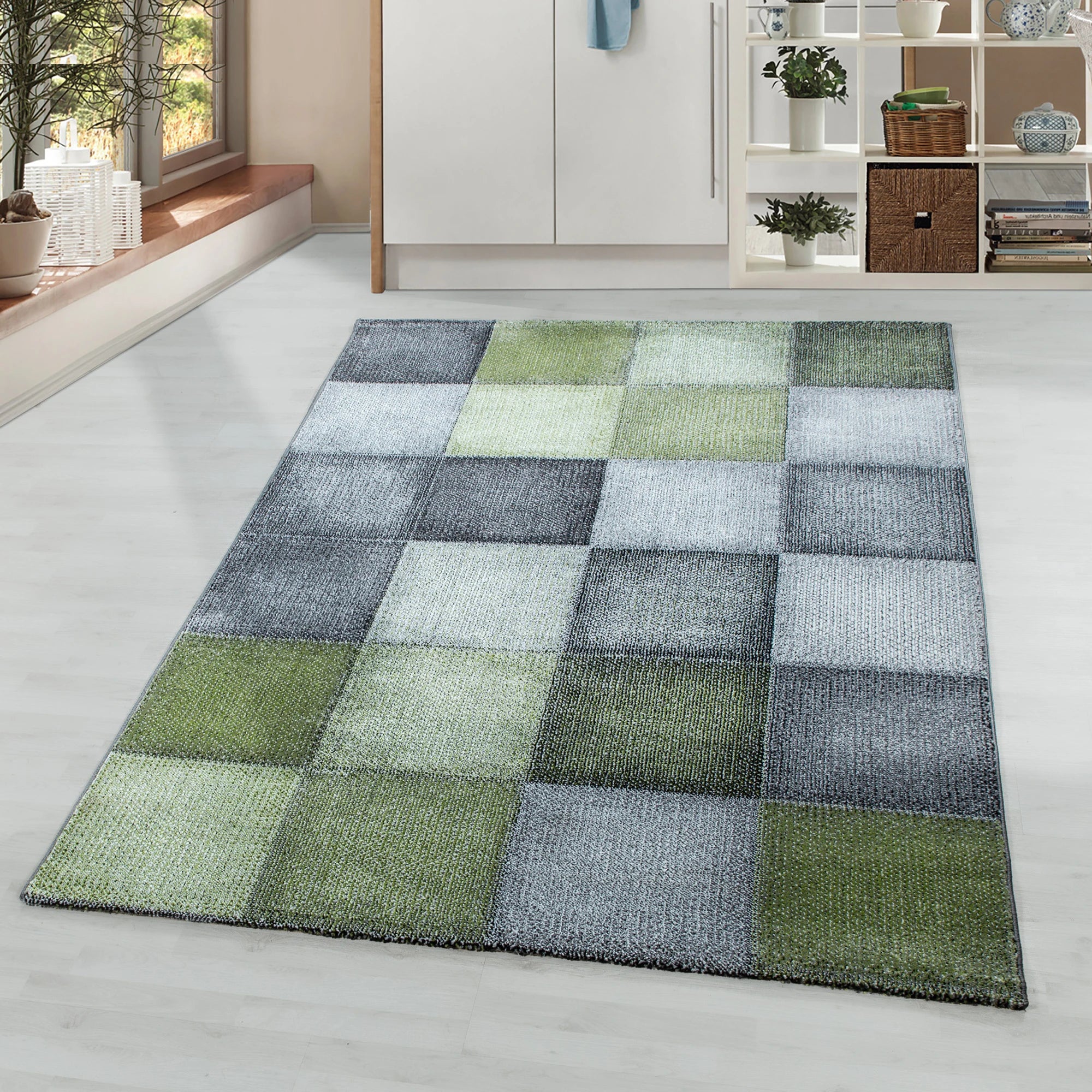 Checkerboard Neutral Decor Living Room Carpet | Green