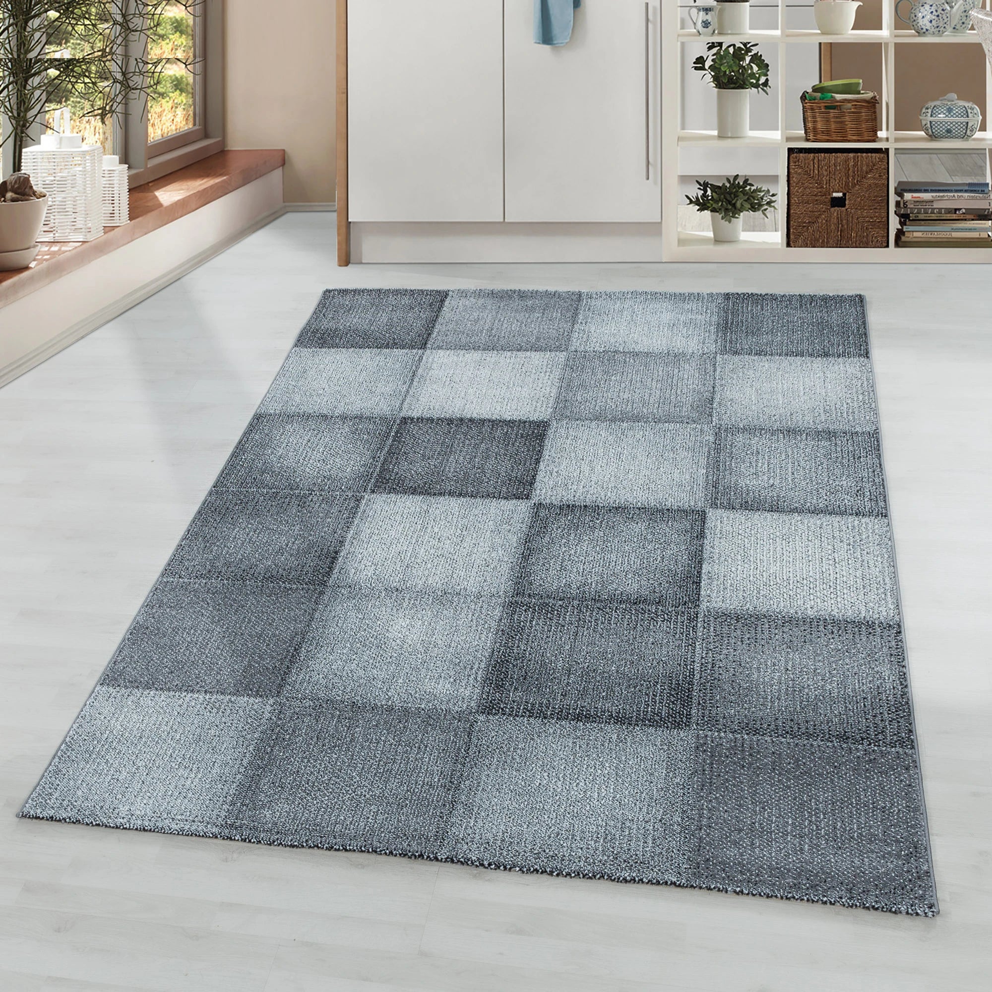Checkerboard Neutral Decor Living Room Carpet | Gray