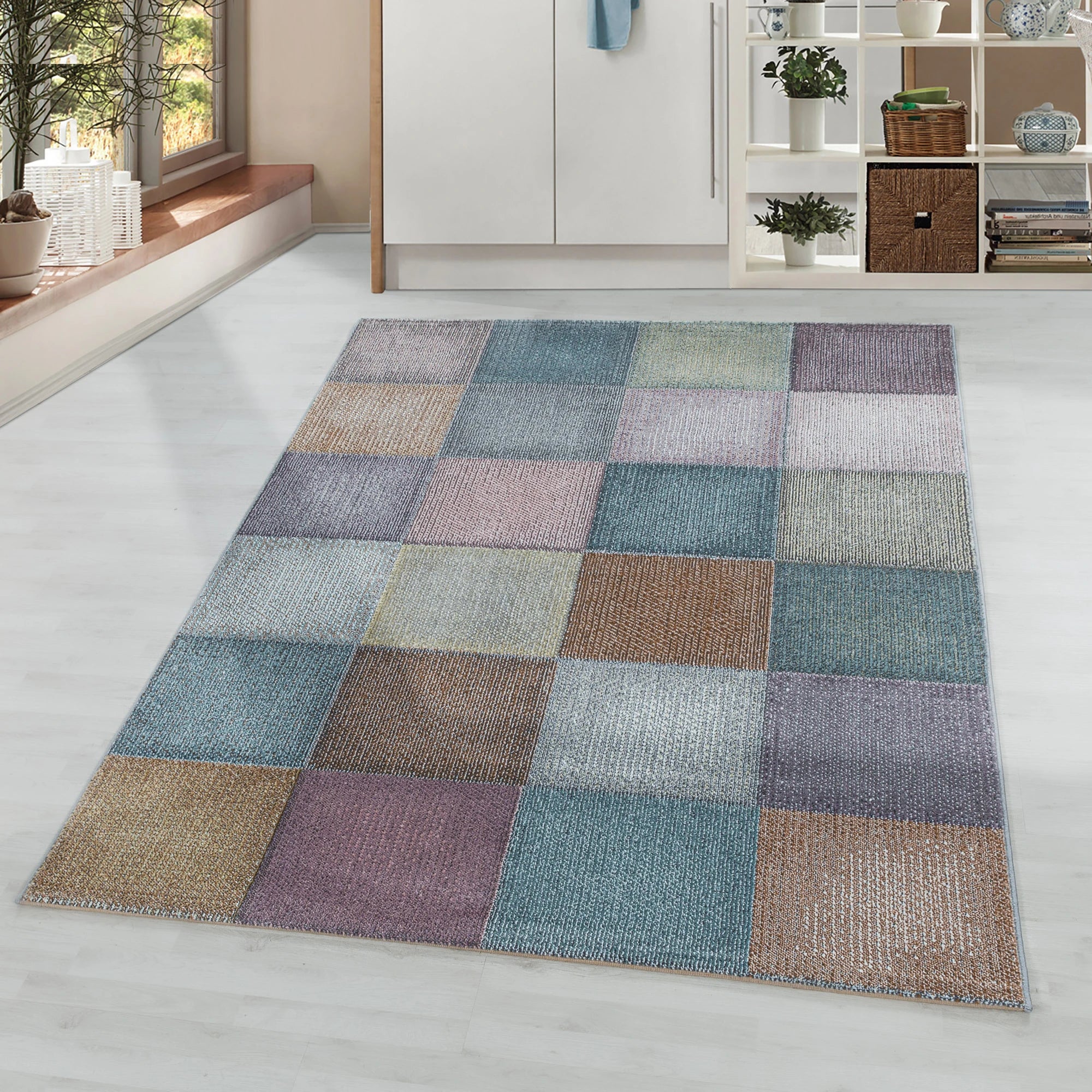 Checkerboard Neutral Decor Living Room Carpet | Multi