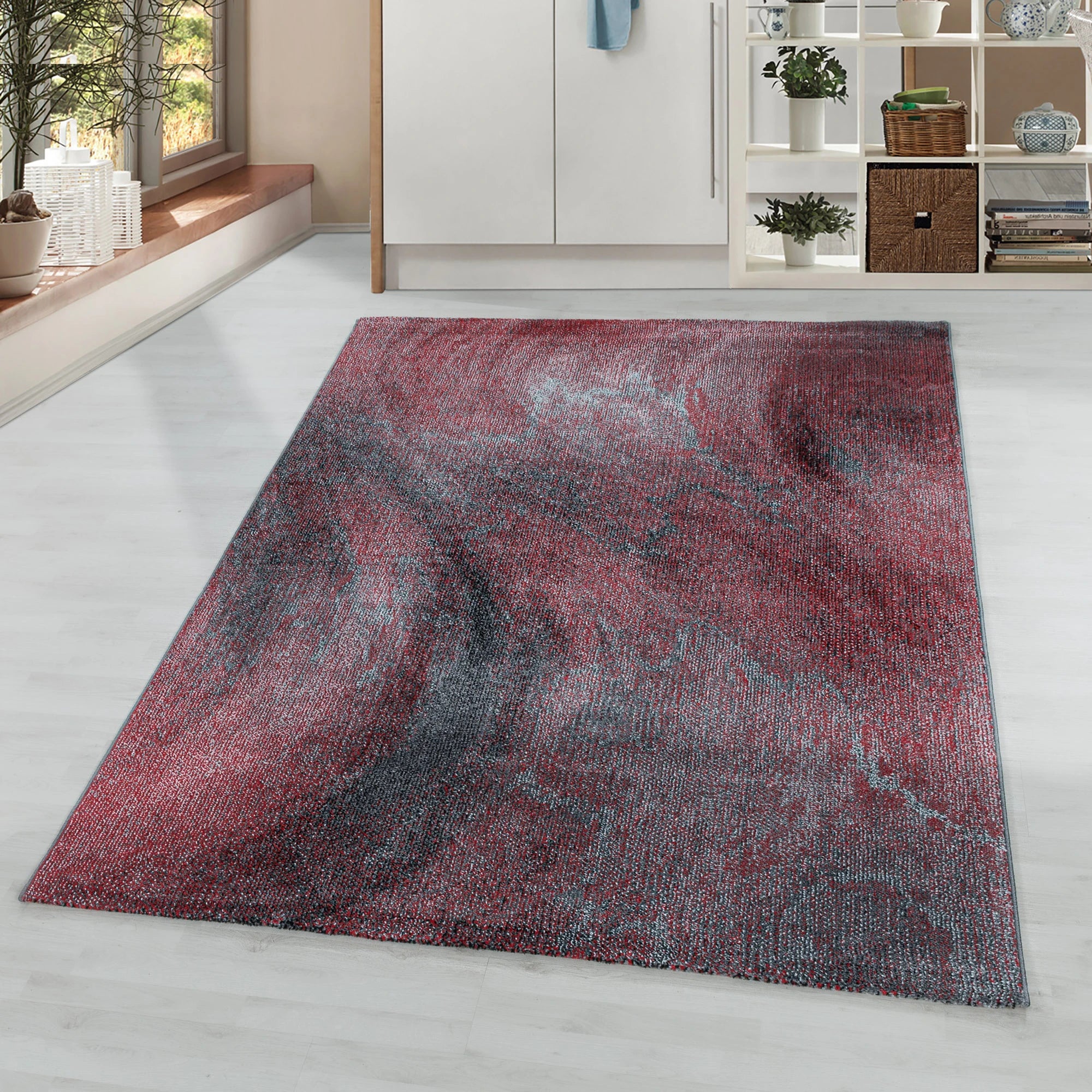 Abstract Distressed Surface Area Rug | Red