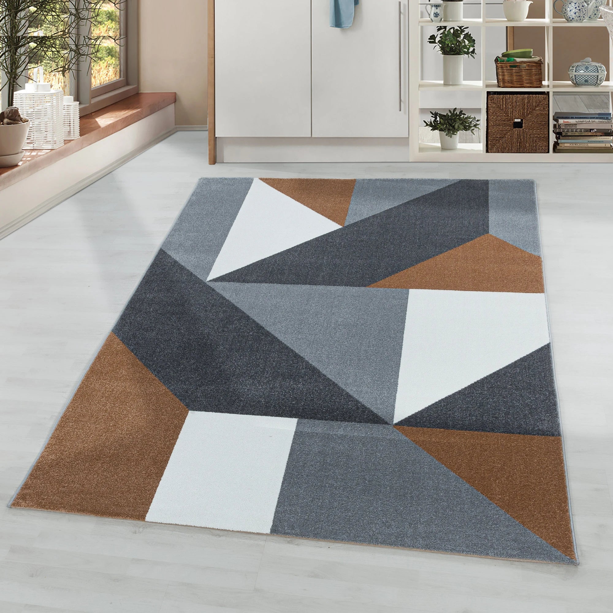 Modern Geometric Triangle Patchwork Area Rug | Copper