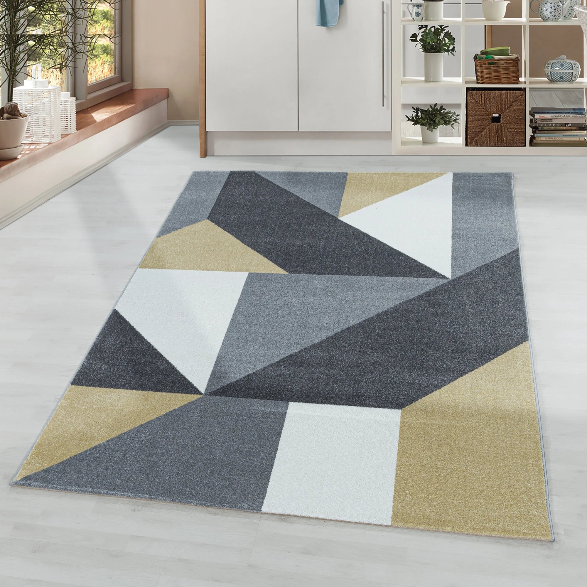 Modern Geometric Triangle Patchwork Area Rug | Yellow