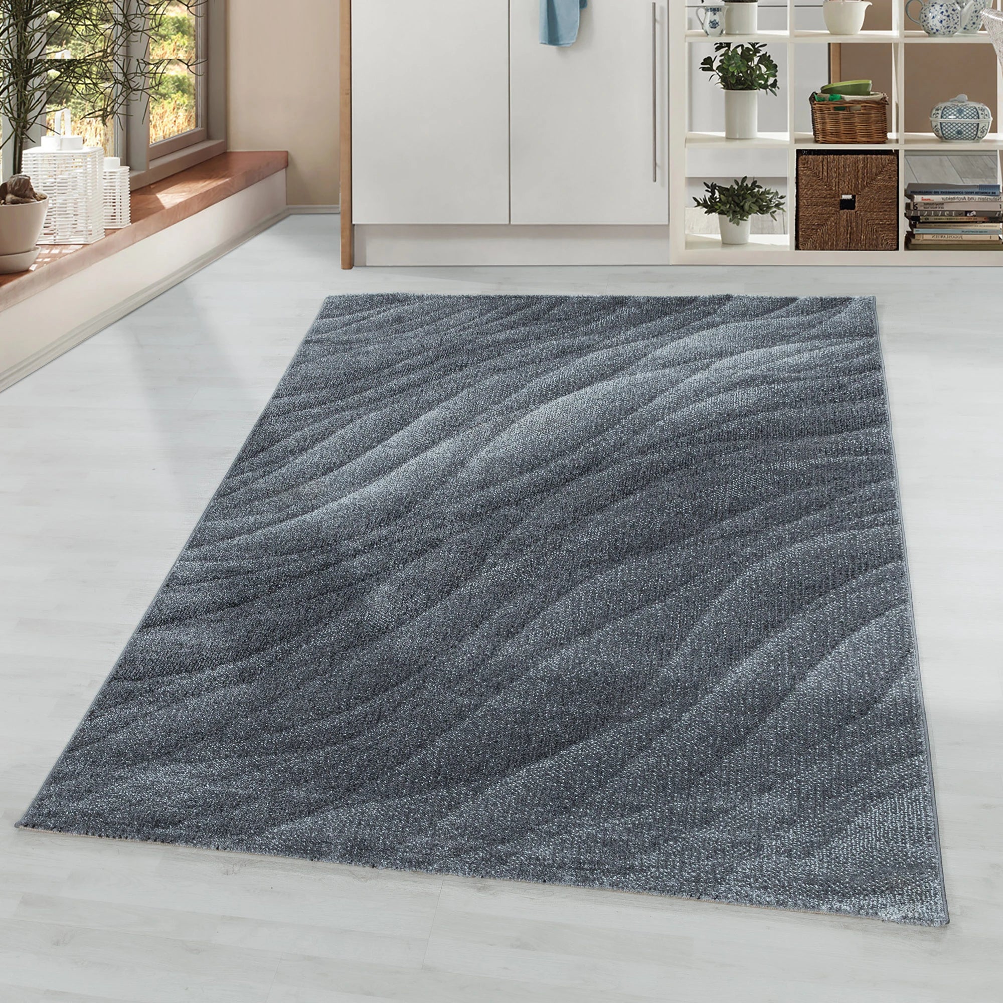 Modern Abstract Wave Contour Area Rug | Gray