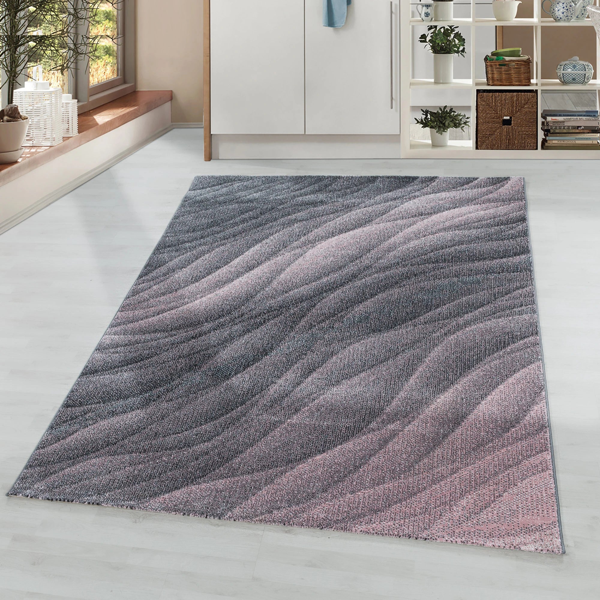 Modern Abstract Wave Contour Area Rug | Pink