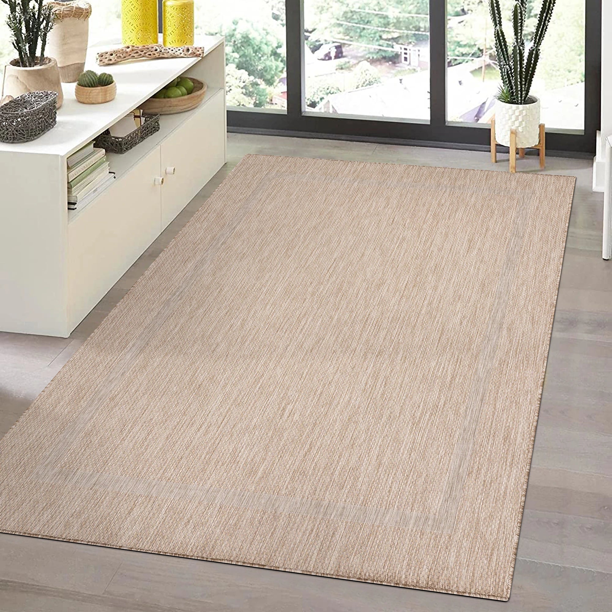 Durable Beige Patio Rug | Border Design