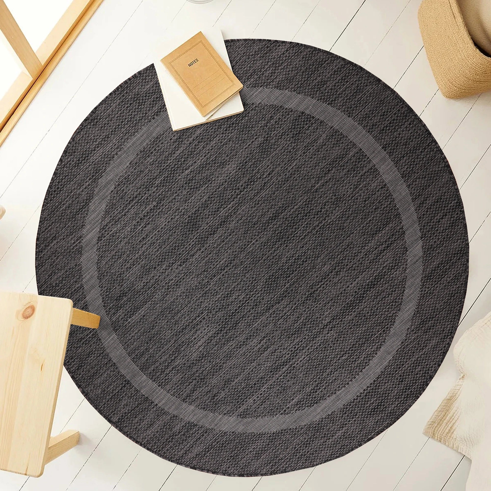 Durable Black Patio Rug | Border Design