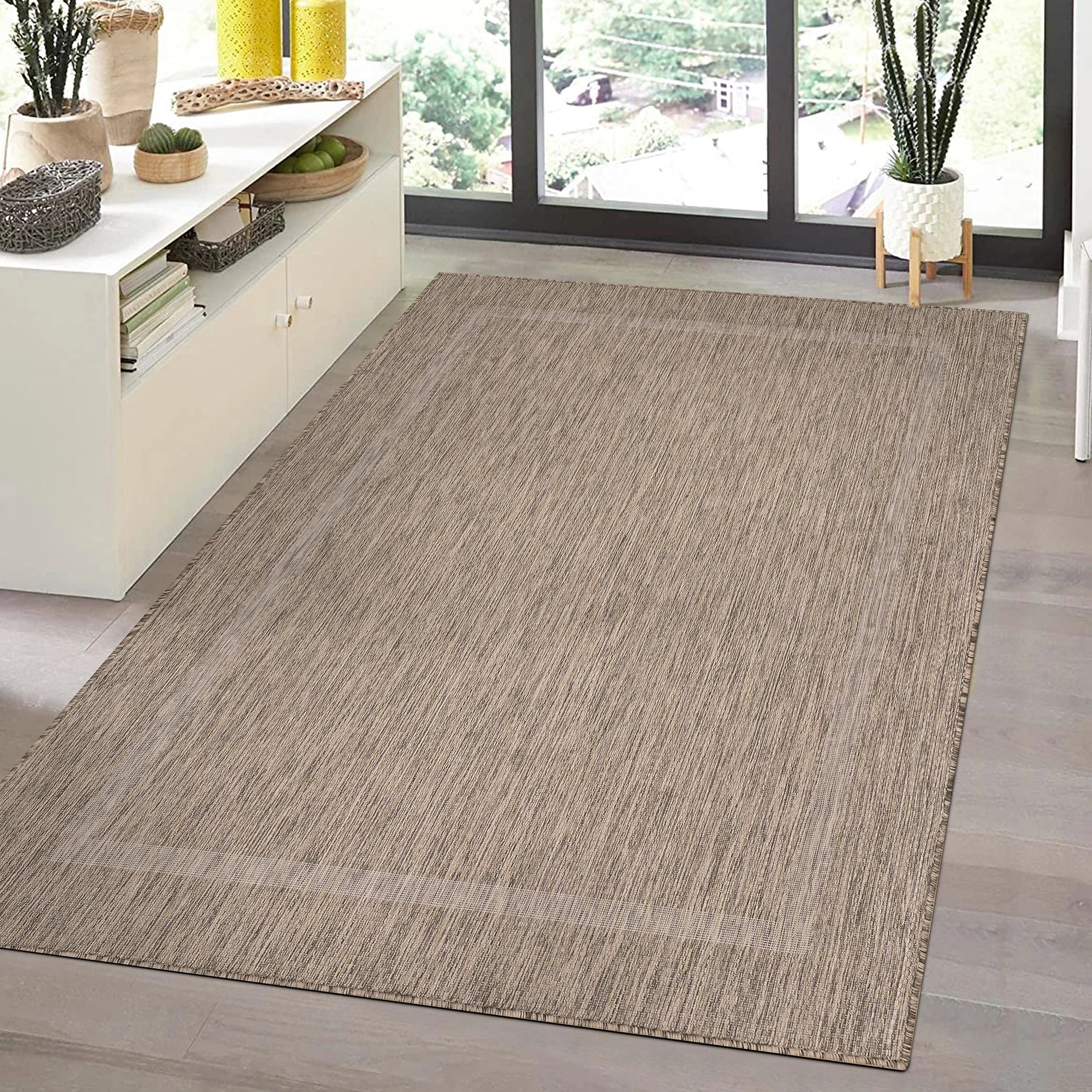 Durable Brown Patio Rug | Border Design