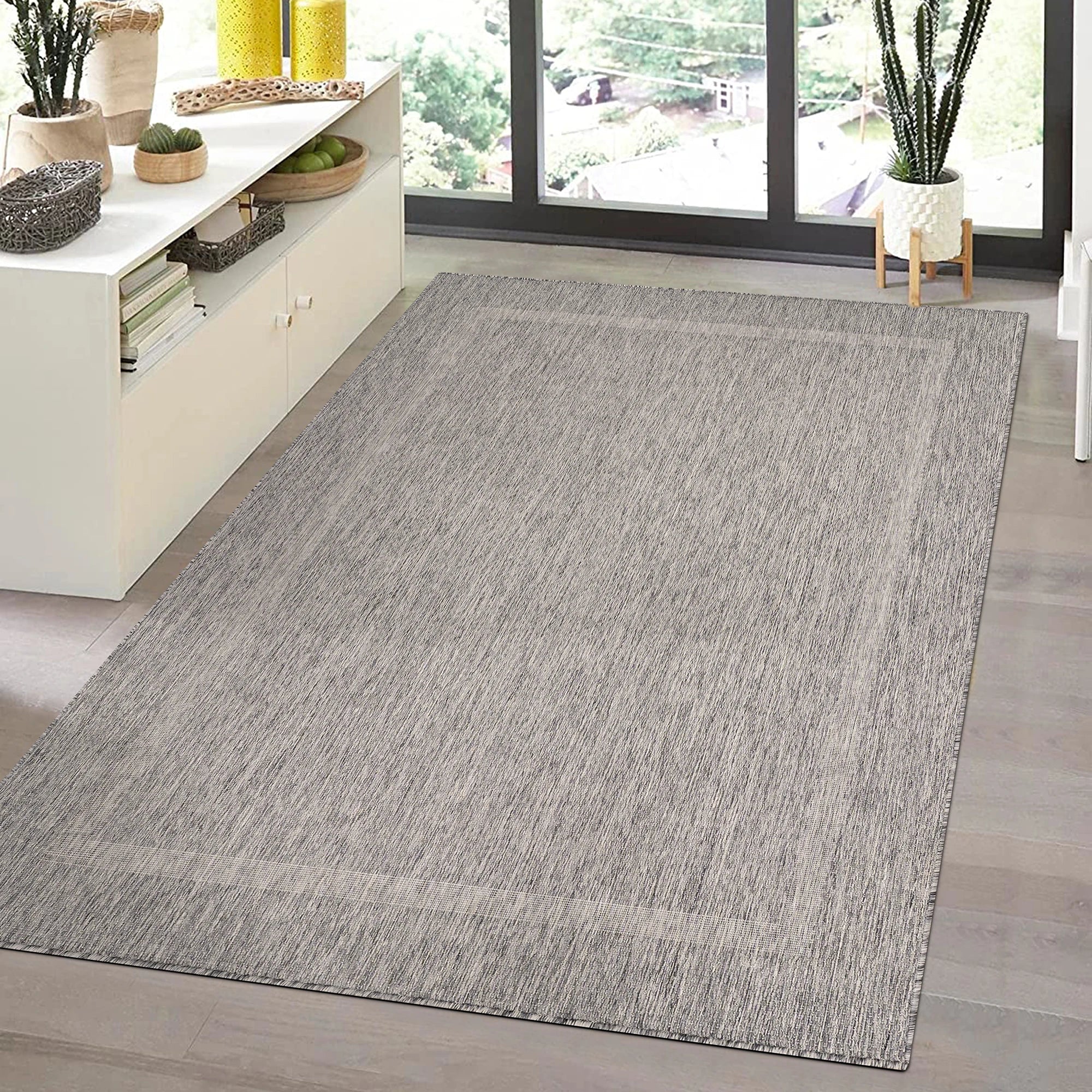 Durable Gray Patio Rug | Border Design
