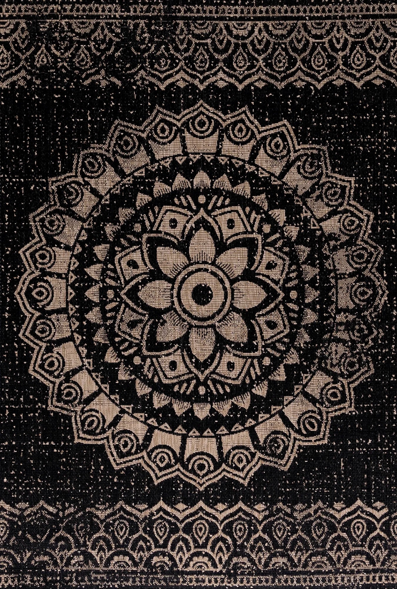 Madallion Flatweave Patio Rug - Black