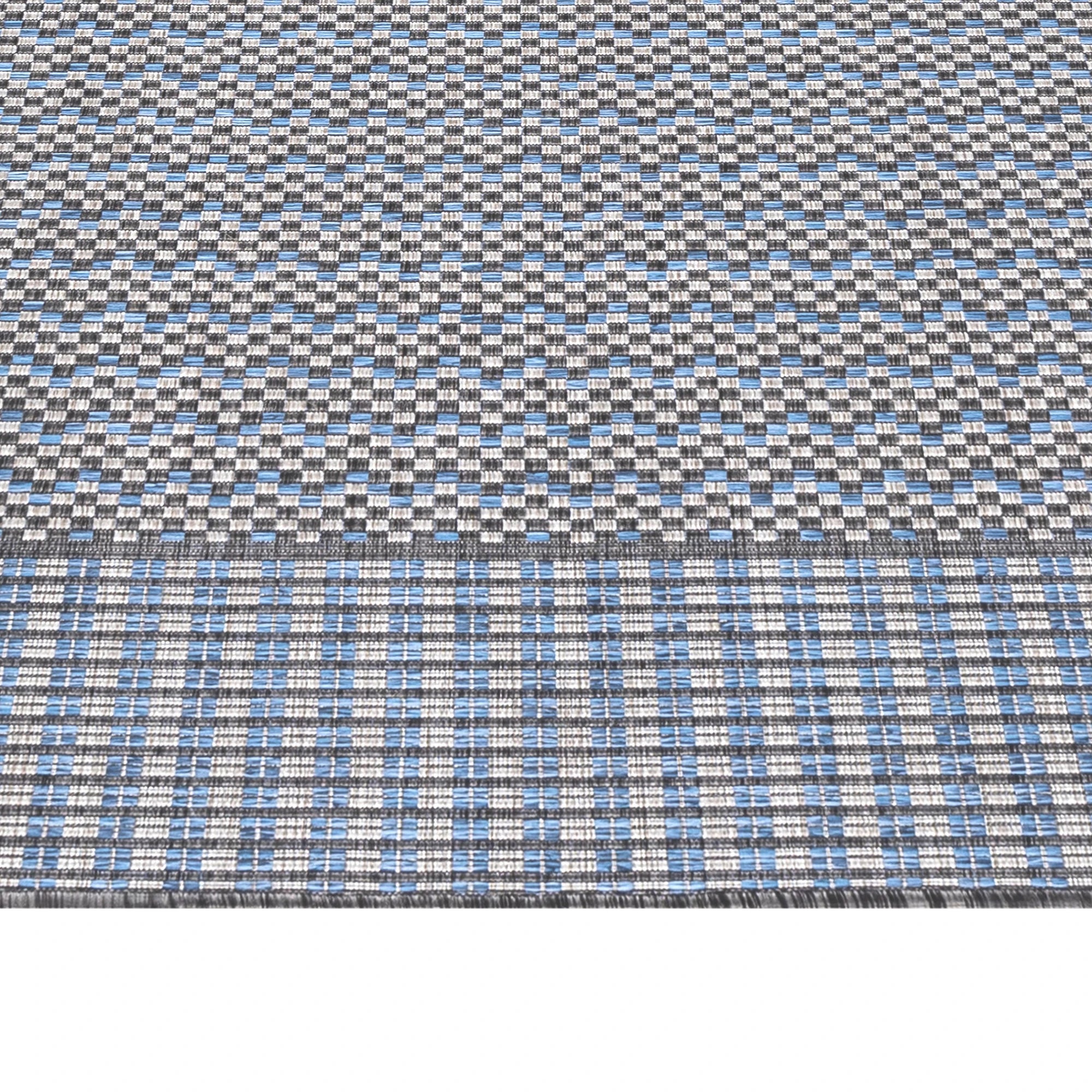 Checkered Flatweave Patio Rug - Blue