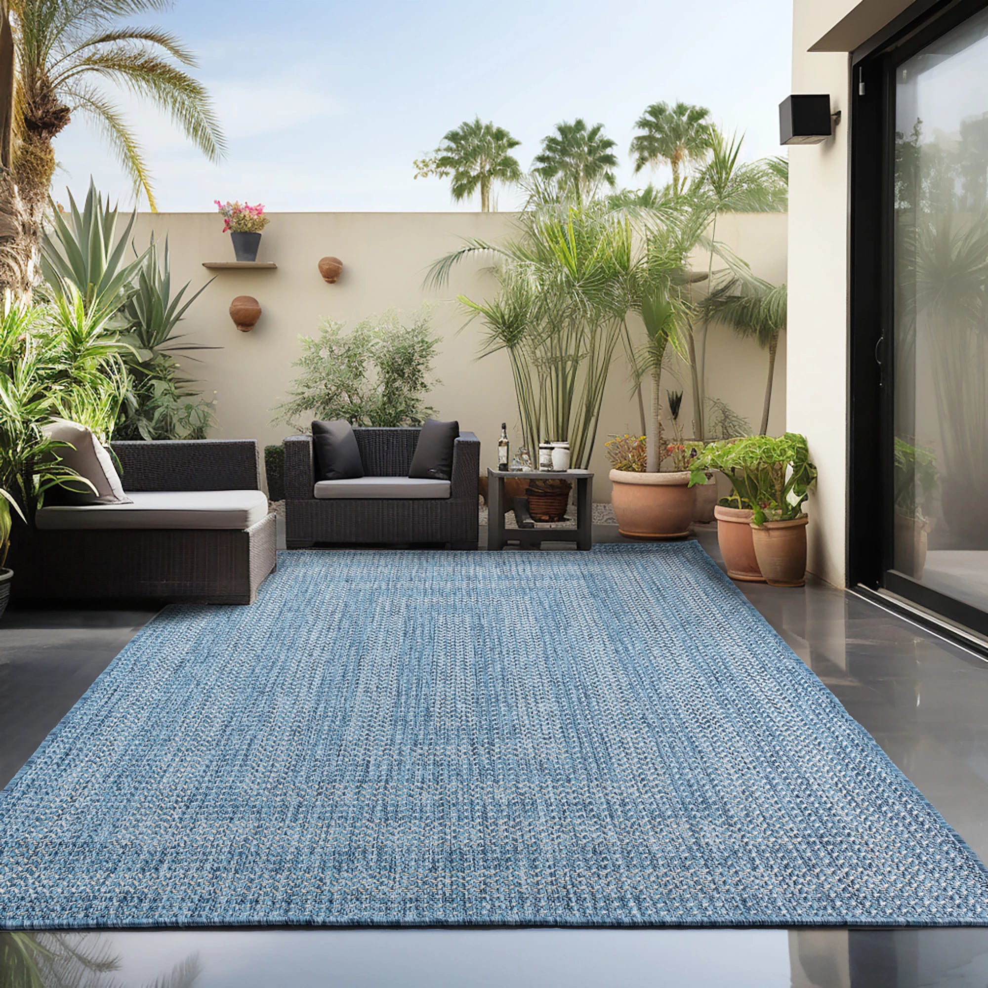 Distressed Blue Outdoor Rug