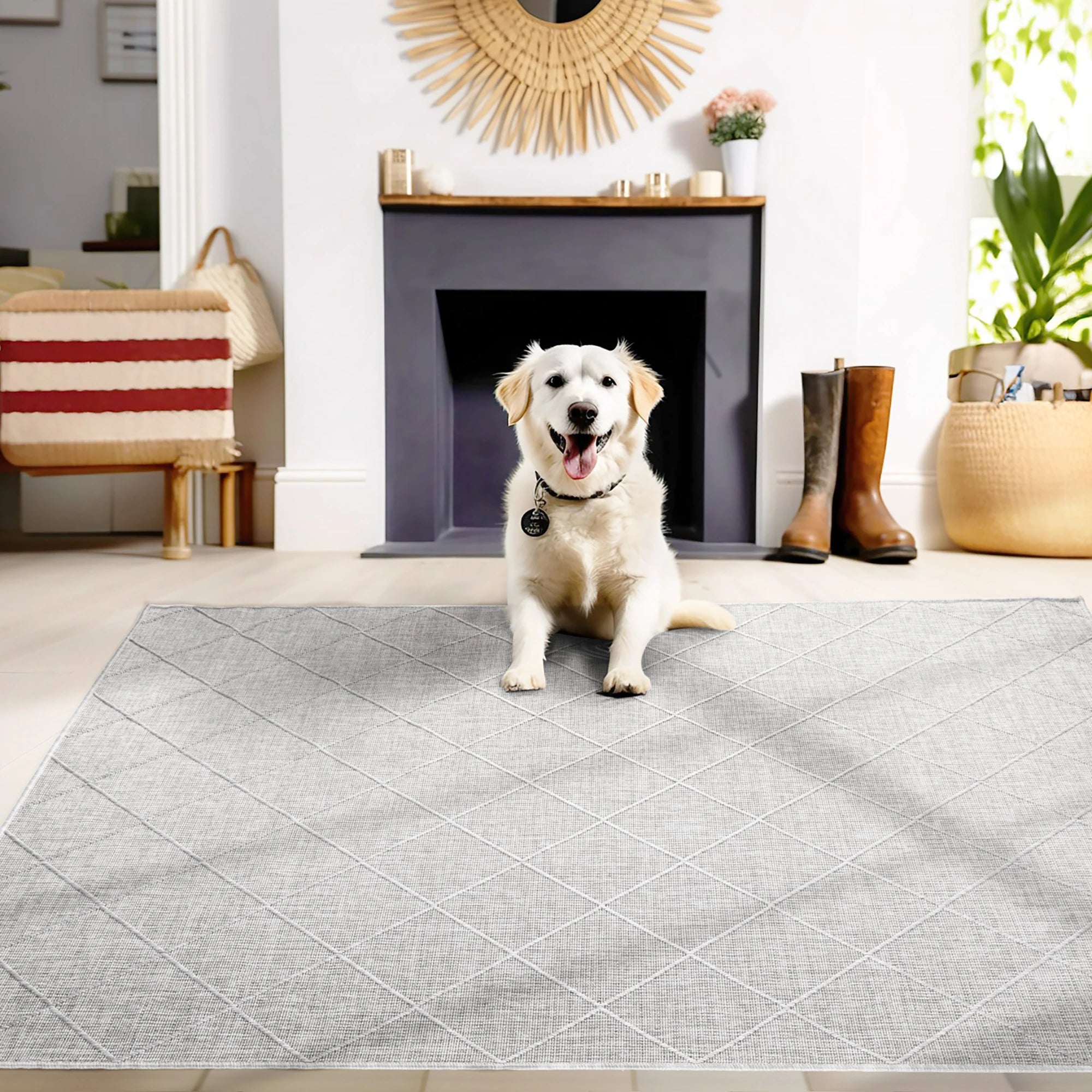 Cross Design Jute Rug | Gray