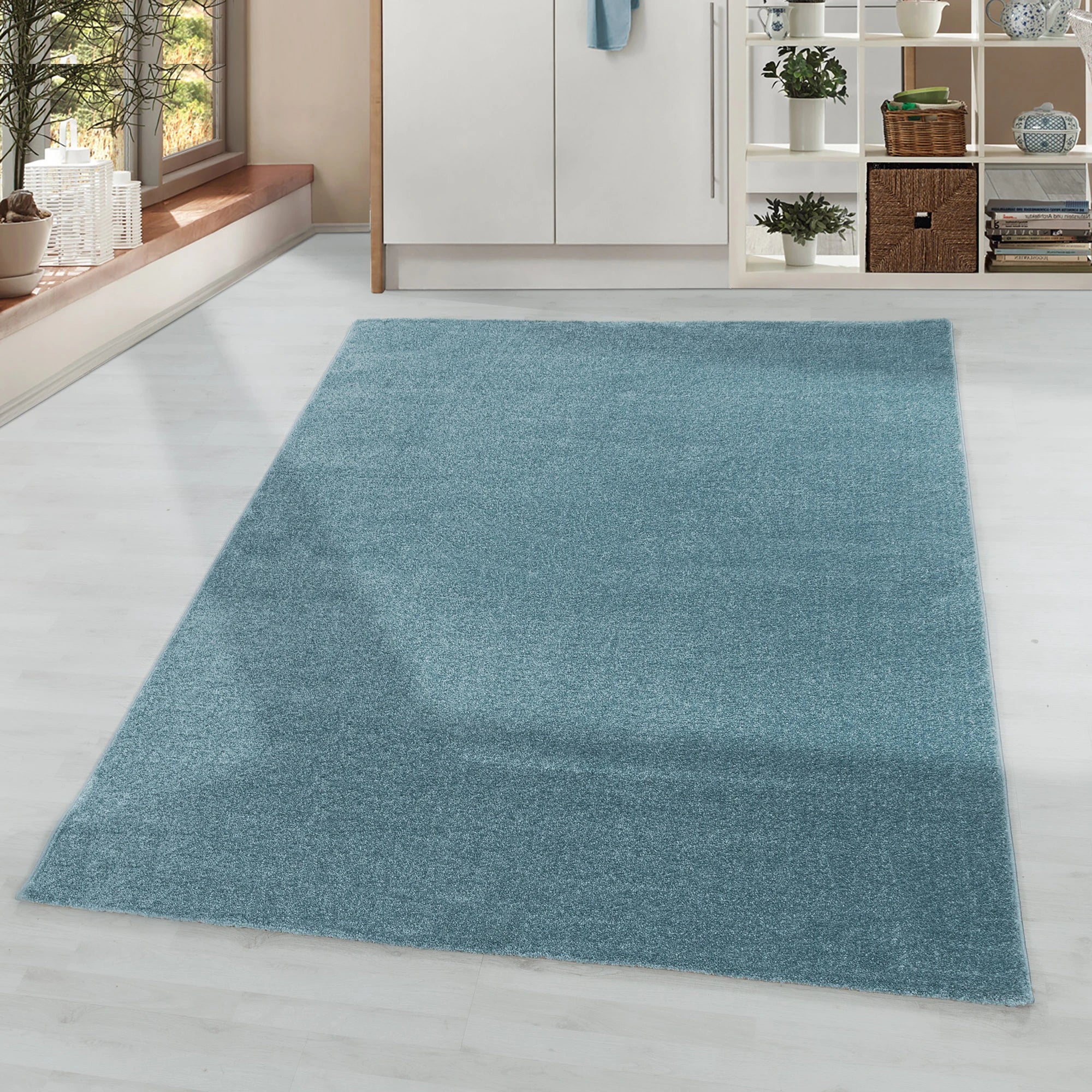 Soft Velvet Look Plain Area Rug | Blue