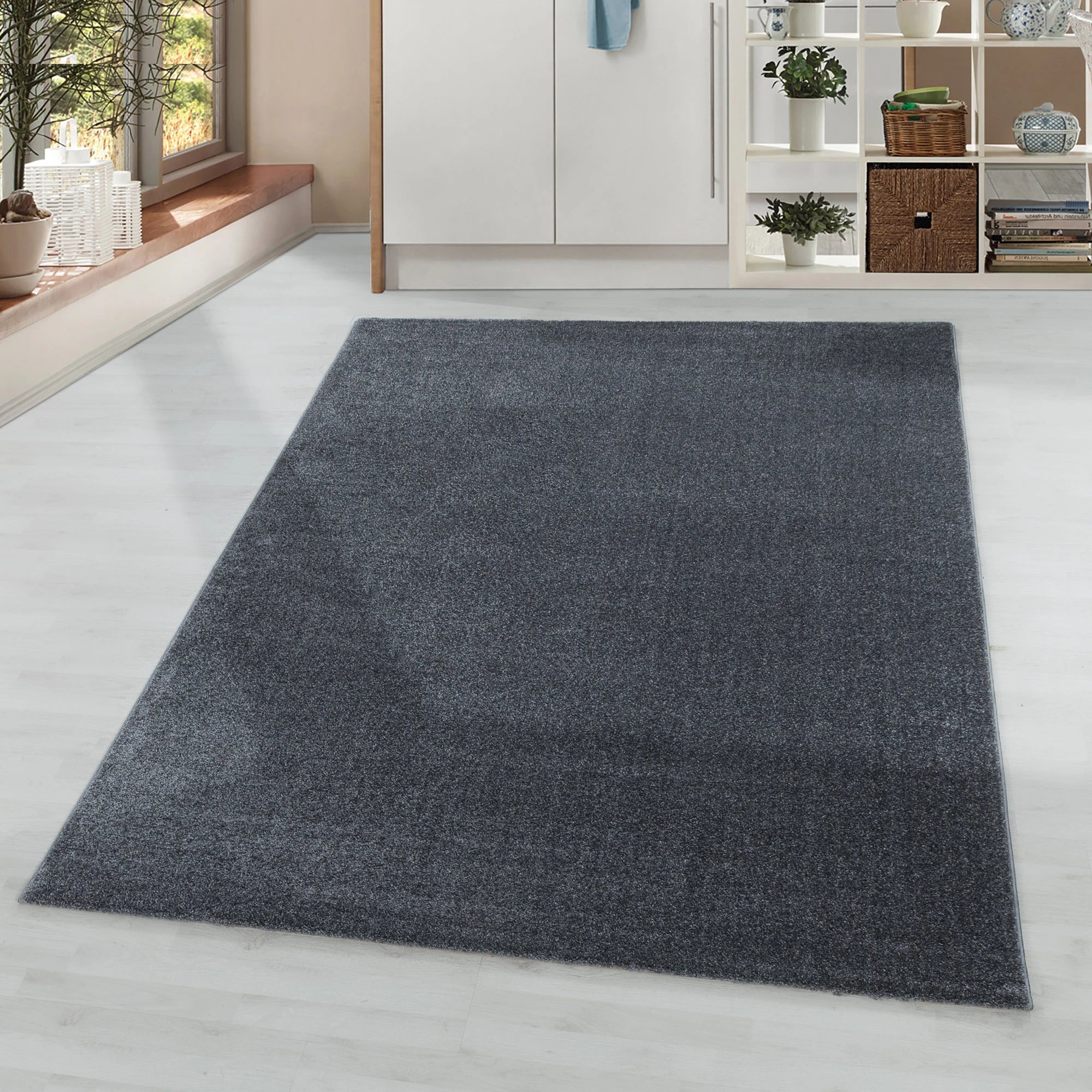 Soft Velvet Look Plain Area Rug | Gray