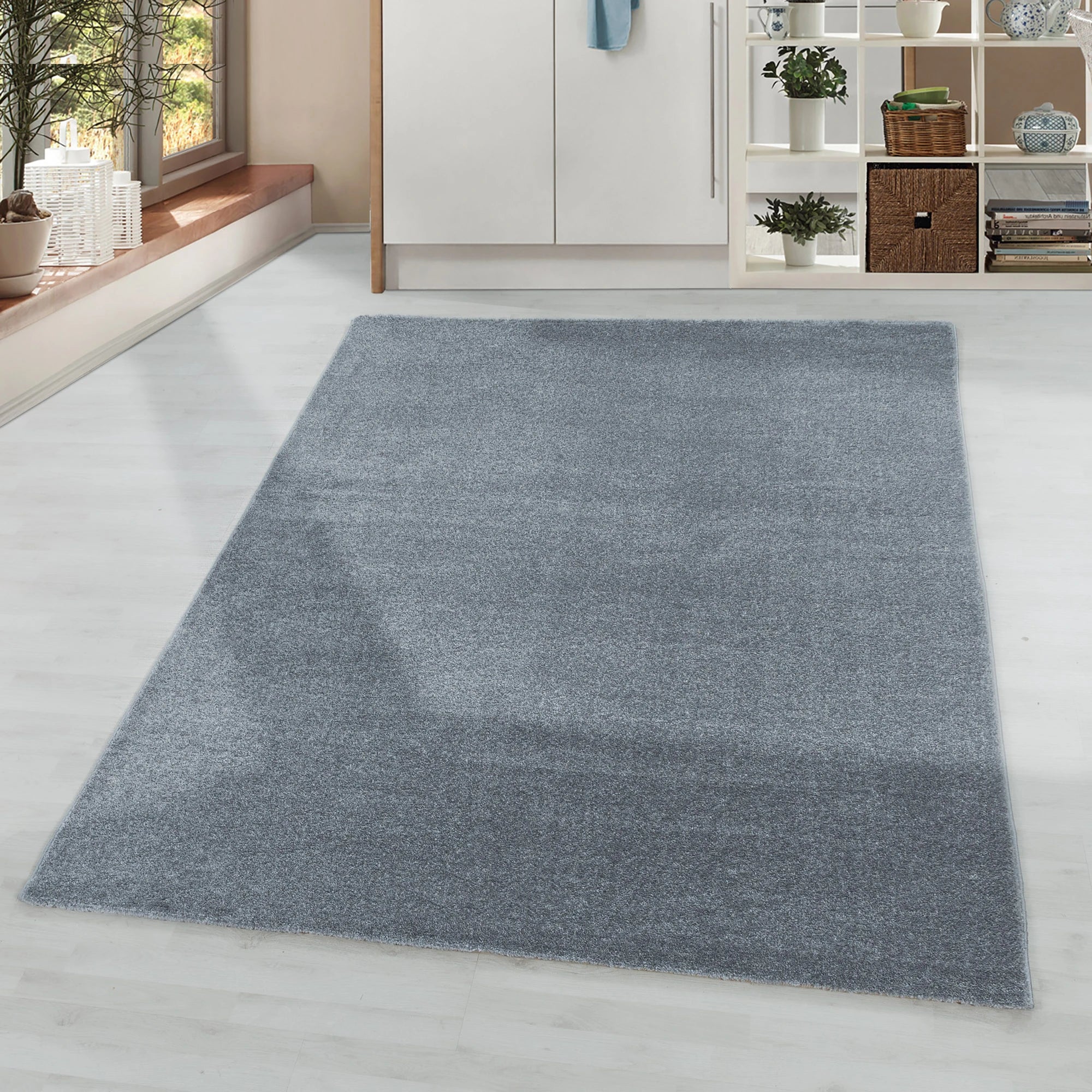 Soft Velvet Look Plain Area Rug | Silver