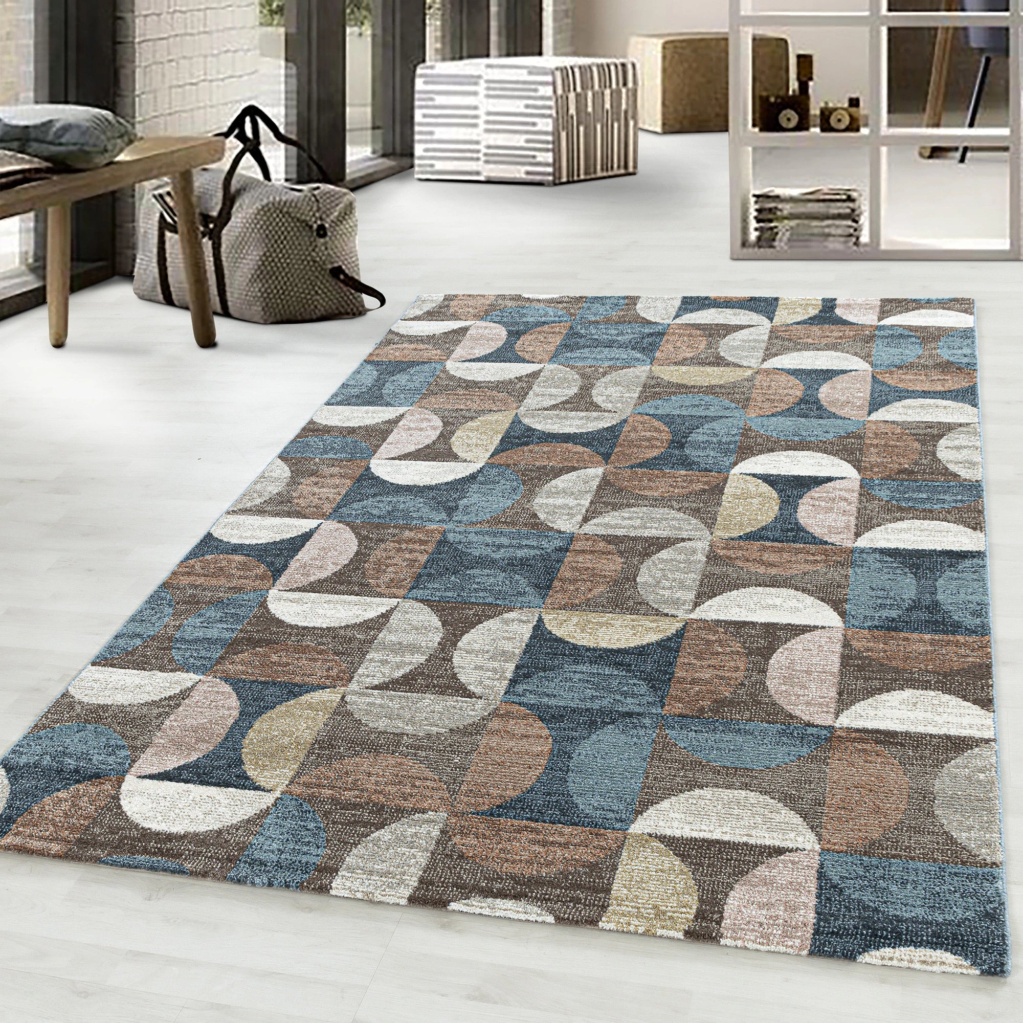 Squares / Half Circles Rug | Brown