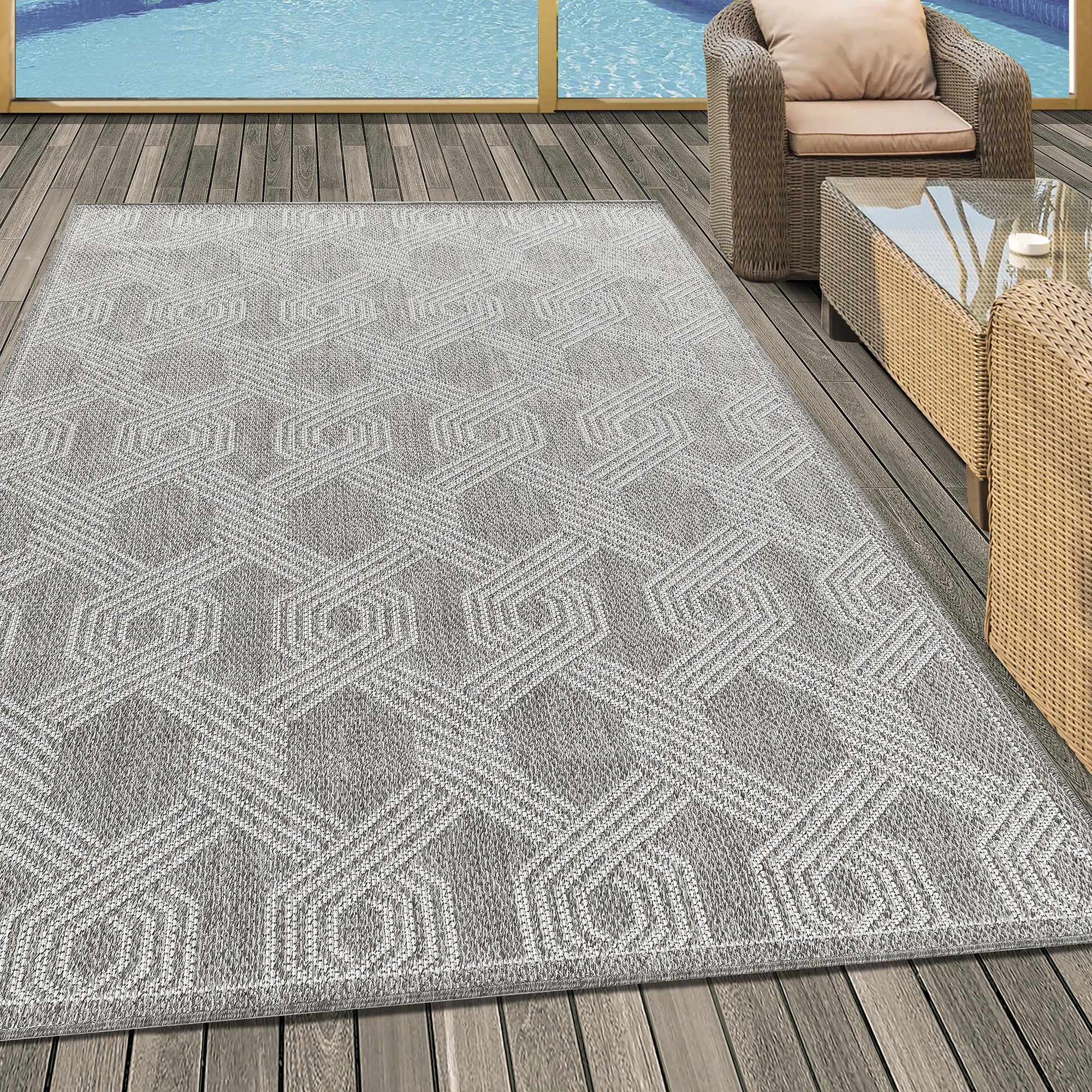 Geometric Polygon Rug Gray